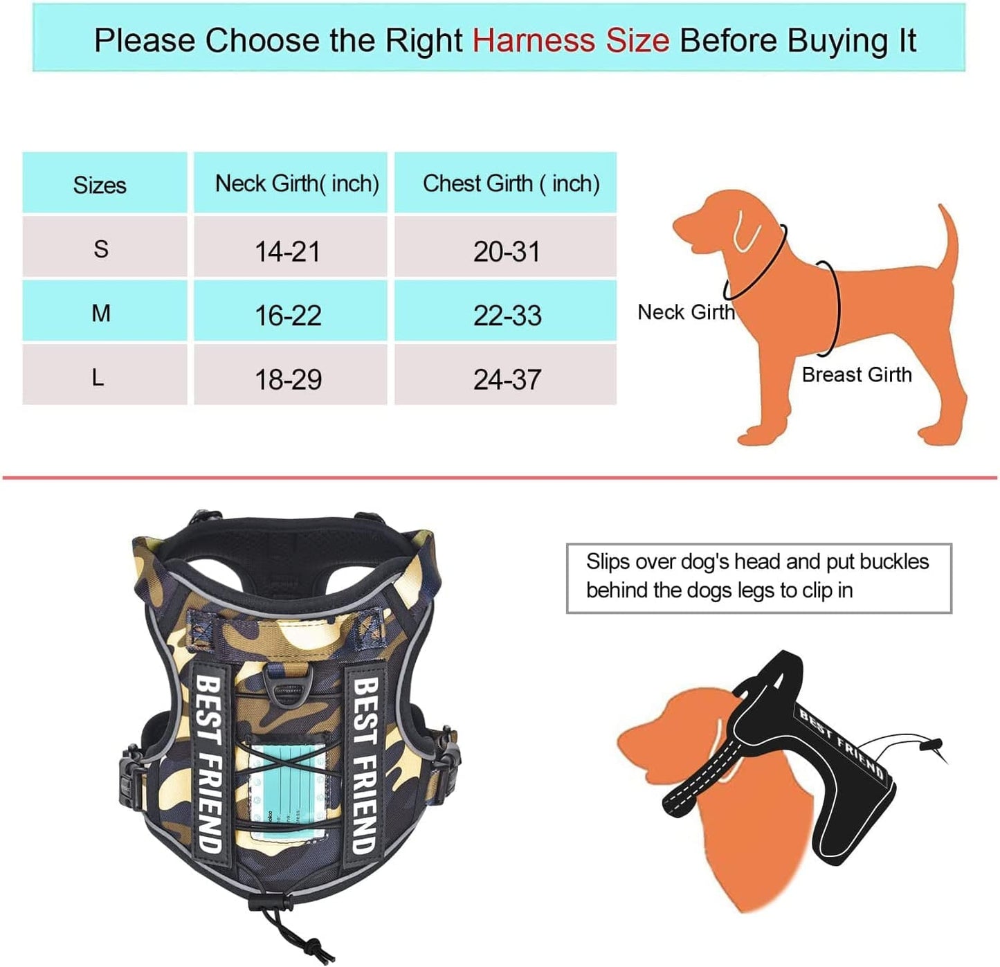 Petmolico No Pull Dog Harness, 2 Leash Clips Tactical Dog Harness Soft Padded Reflective Service Dog Vest with Dog Treat Pouch for Outdoor Walking Training, Camouflage Small Animals & Pet Supplies > Pet Supplies > Dog Supplies > Dog Apparel Petmolico   