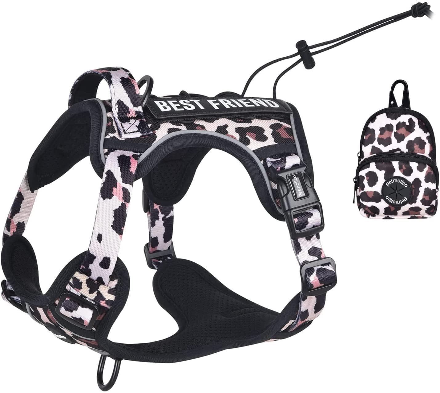 Petmolico No Pull Dog Harness, 2 Leash Clips Tactical Dog Harness Soft Padded Reflective Service Dog Vest with Dog Treat Pouch for Outdoor Walking Training, Camouflage Small Animals & Pet Supplies > Pet Supplies > Dog Supplies > Dog Apparel Petmolico Leopard Small 