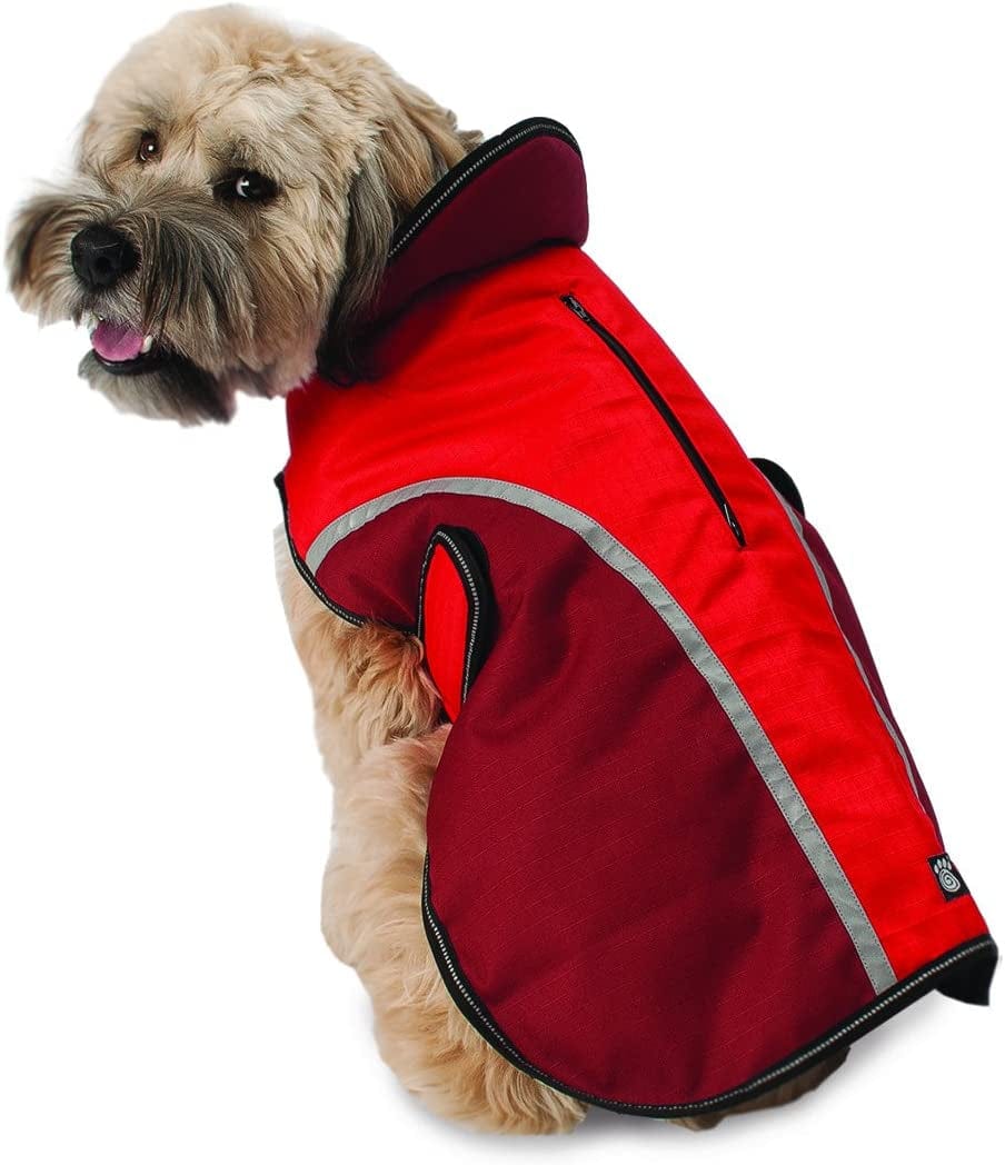 Petrageous 8400RXL Calgary Waterproof Dog Coat with Two-Way Zipper Opening for Dog Harness 23-Inch Long Heavyweight Jacket for Extra Large Dogs, Red Animals & Pet Supplies > Pet Supplies > Dog Supplies > Dog Apparel Pet Rageous Designs, LLC Large  