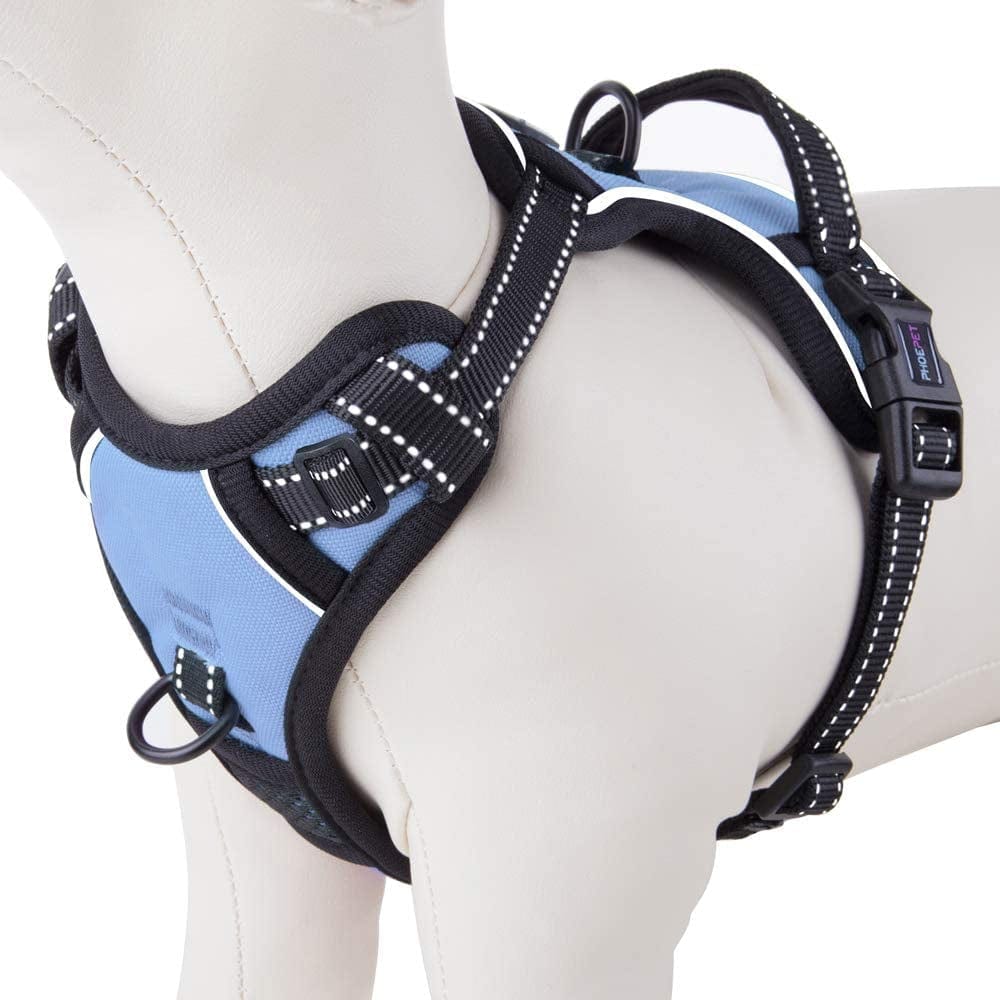 PHOEPET No Pull Dog Harness Medium Reflective Front Clip Vest with Handle,Adjustable 2 Metal Rings 2 Buckles(M, Grey) Animals & Pet Supplies > Pet Supplies > Dog Supplies > Dog Apparel PHOEPET Baby Blue XS 