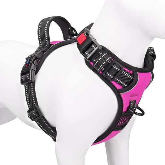 PHOEPET No Pull Dog Harness Medium Reflective Front Clip Vest with Handle,Adjustable 2 Metal Rings 3 Buckles,[Easy to Put on & Take Off](M, Pink) Animals & Pet Supplies > Pet Supplies > Dog Supplies > Dog Apparel PHOEPET Pink XS 