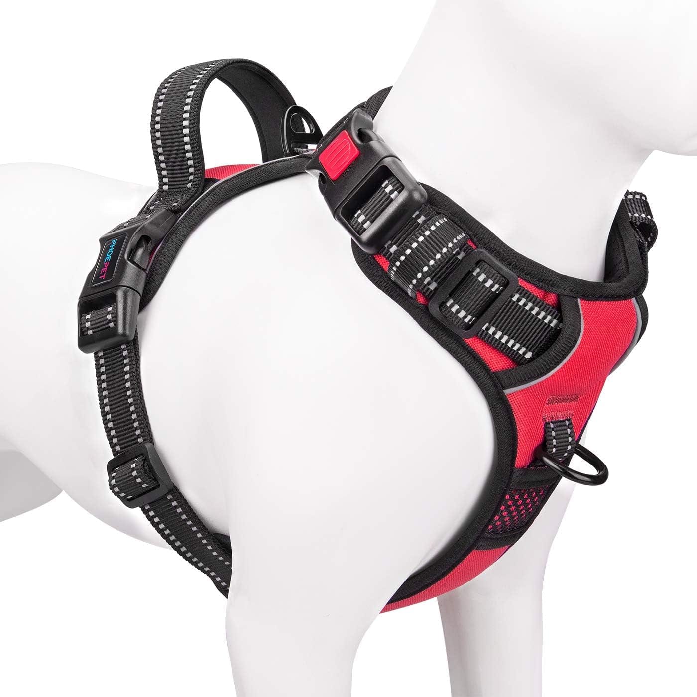 PHOEPET No Pull Dog Harness Medium Reflective Front Clip Vest with Handle,Adjustable 2 Metal Rings 3 Buckles,[Easy to Put on & Take Off](M, Pink) Animals & Pet Supplies > Pet Supplies > Dog Supplies > Dog Apparel PHOEPET Red Medium 