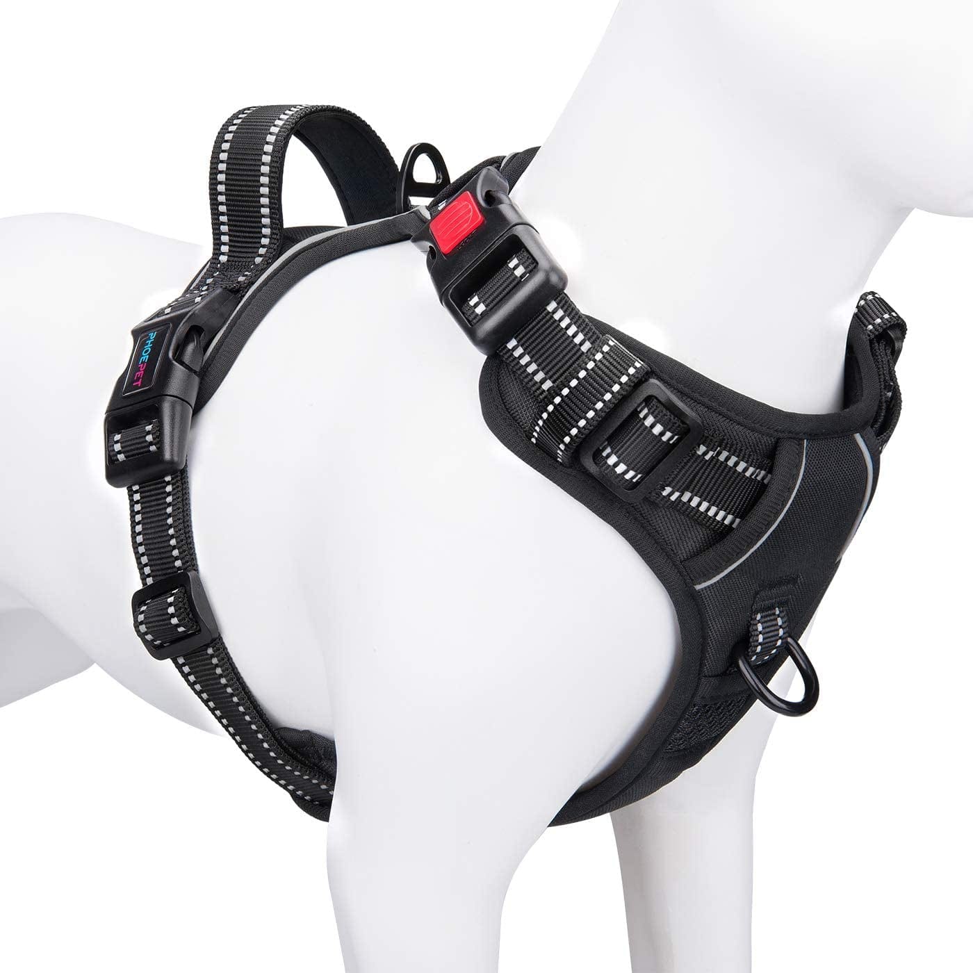 PHOEPET No Pull Dog Harness Medium Reflective Front Clip Vest with Handle,Adjustable 2 Metal Rings 3 Buckles,[Easy to Put on & Take Off](M, Pink) Animals & Pet Supplies > Pet Supplies > Dog Supplies > Dog Apparel PHOEPET Black XS 