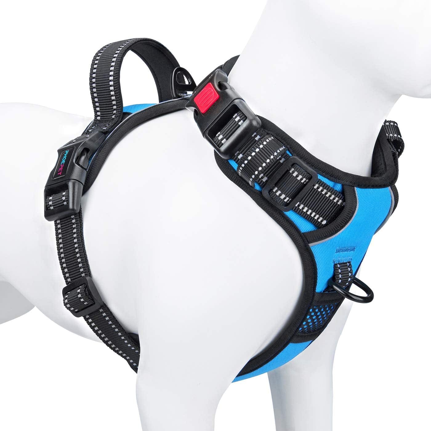 PHOEPET No Pull Dog Harness Medium Reflective Front Clip Vest with Handle,Adjustable 2 Metal Rings 3 Buckles,[Easy to Put on & Take Off](M, Pink) Animals & Pet Supplies > Pet Supplies > Dog Supplies > Dog Apparel PHOEPET Blue L 