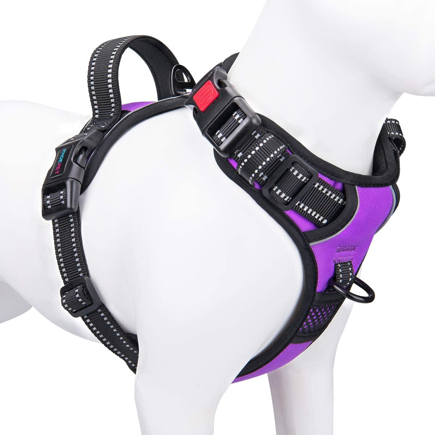 PHOEPET No Pull Dog Harness Medium Reflective Front Clip Vest with Handle,Adjustable 2 Metal Rings 3 Buckles,[Easy to Put on & Take Off](M, Pink) Animals & Pet Supplies > Pet Supplies > Dog Supplies > Dog Apparel PHOEPET Purple L 