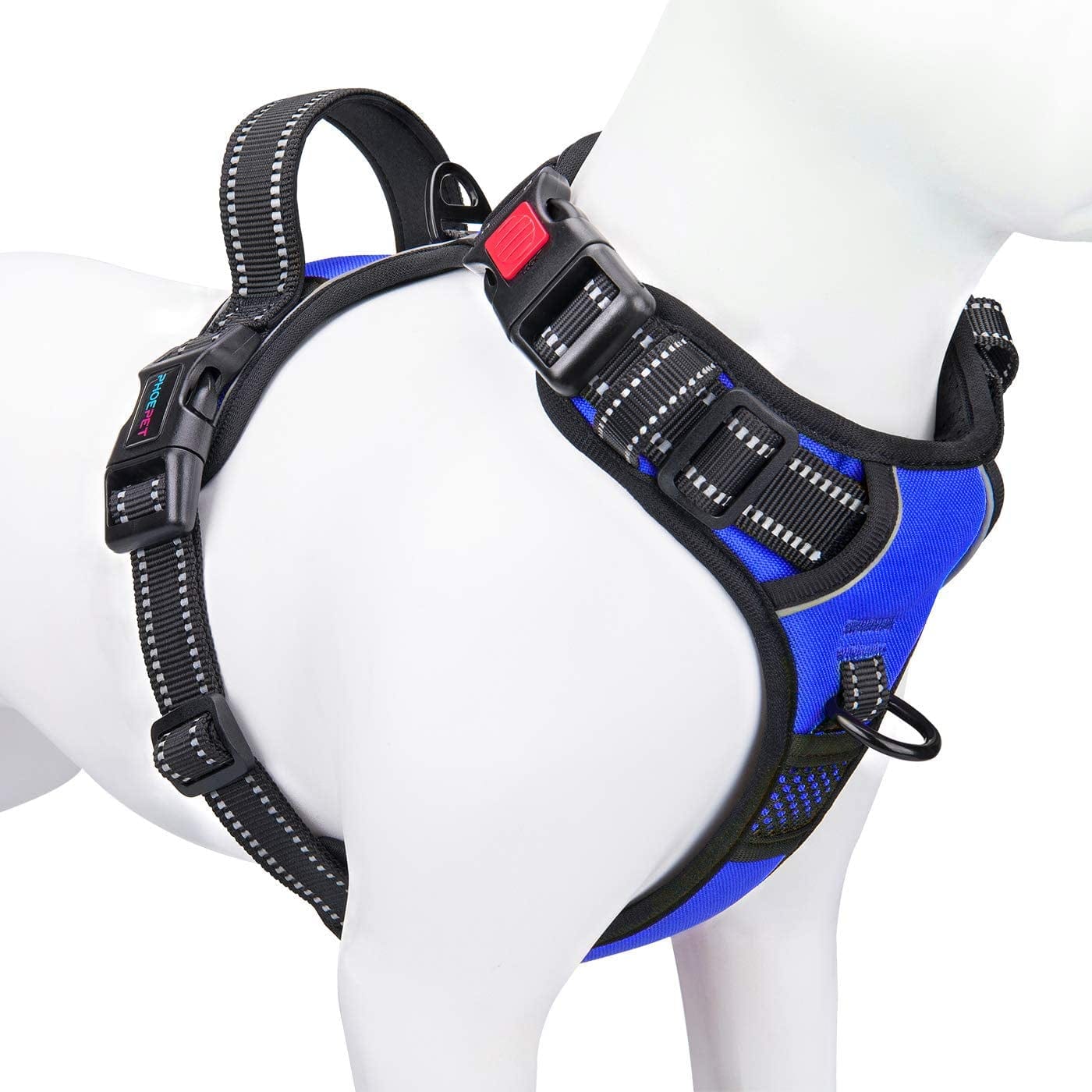 PHOEPET No Pull Dog Harness Medium Reflective Front Clip Vest with Handle,Adjustable 2 Metal Rings 3 Buckles,[Easy to Put on & Take Off](M, Pink) Animals & Pet Supplies > Pet Supplies > Dog Supplies > Dog Apparel PHOEPET Royal Blue L 