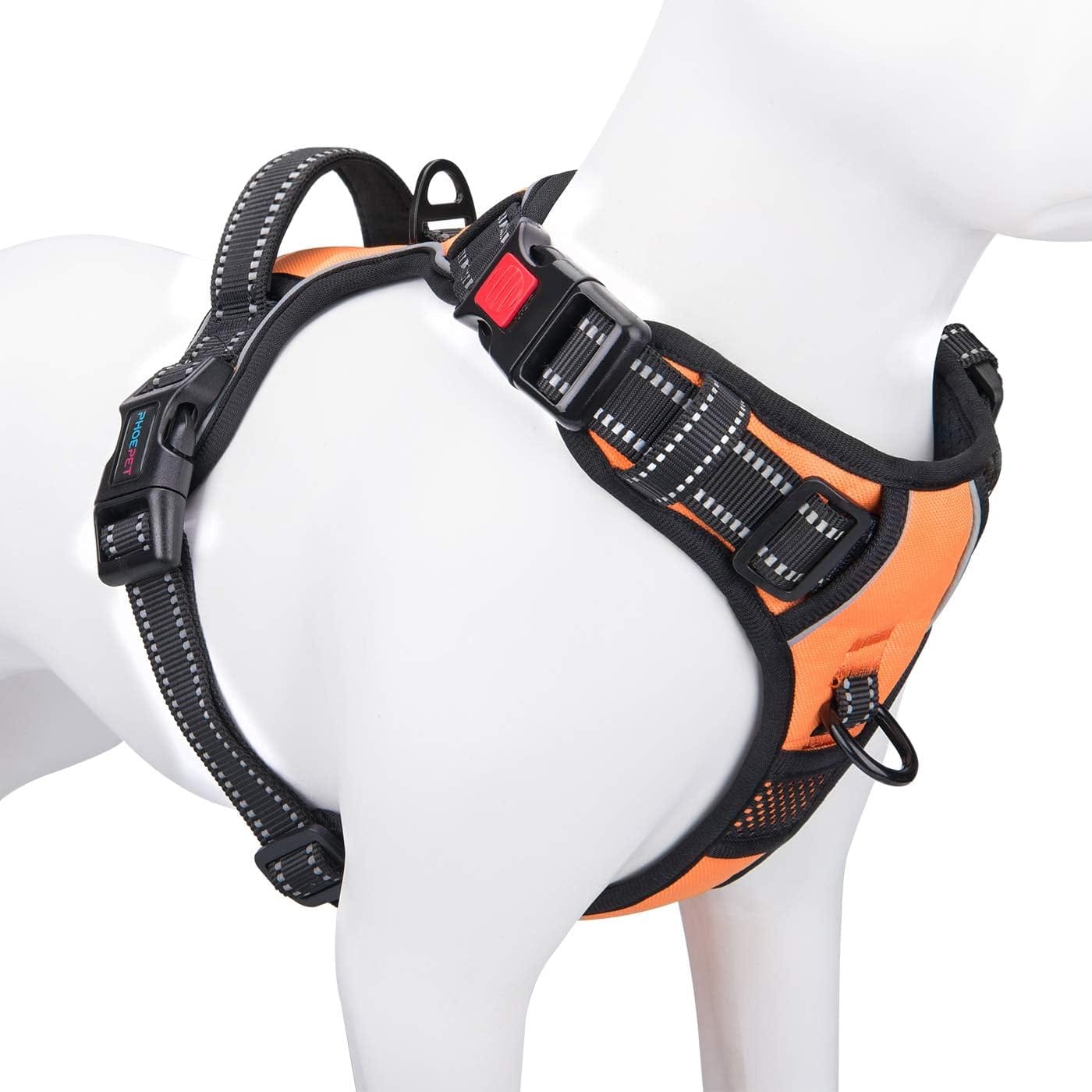 PHOEPET No Pull Dog Harness Medium Reflective Front Clip Vest with Handle,Adjustable 2 Metal Rings 3 Buckles,[Easy to Put on & Take Off](M, Pink) Animals & Pet Supplies > Pet Supplies > Dog Supplies > Dog Apparel PHOEPET Orange L 