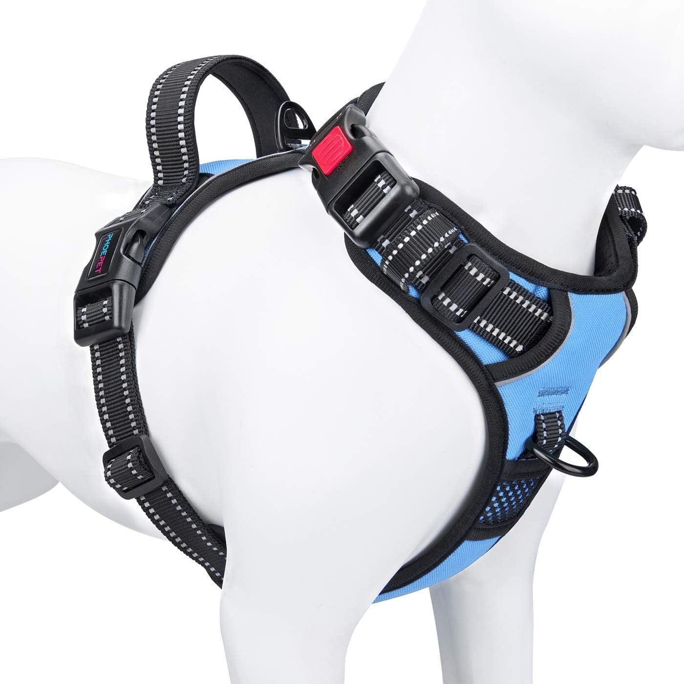 PHOEPET No Pull Dog Harness Medium Reflective Front Clip Vest with Handle,Adjustable 2 Metal Rings 3 Buckles,[Easy to Put on & Take Off](M, Pink) Animals & Pet Supplies > Pet Supplies > Dog Supplies > Dog Apparel PHOEPET Baby Blue L 