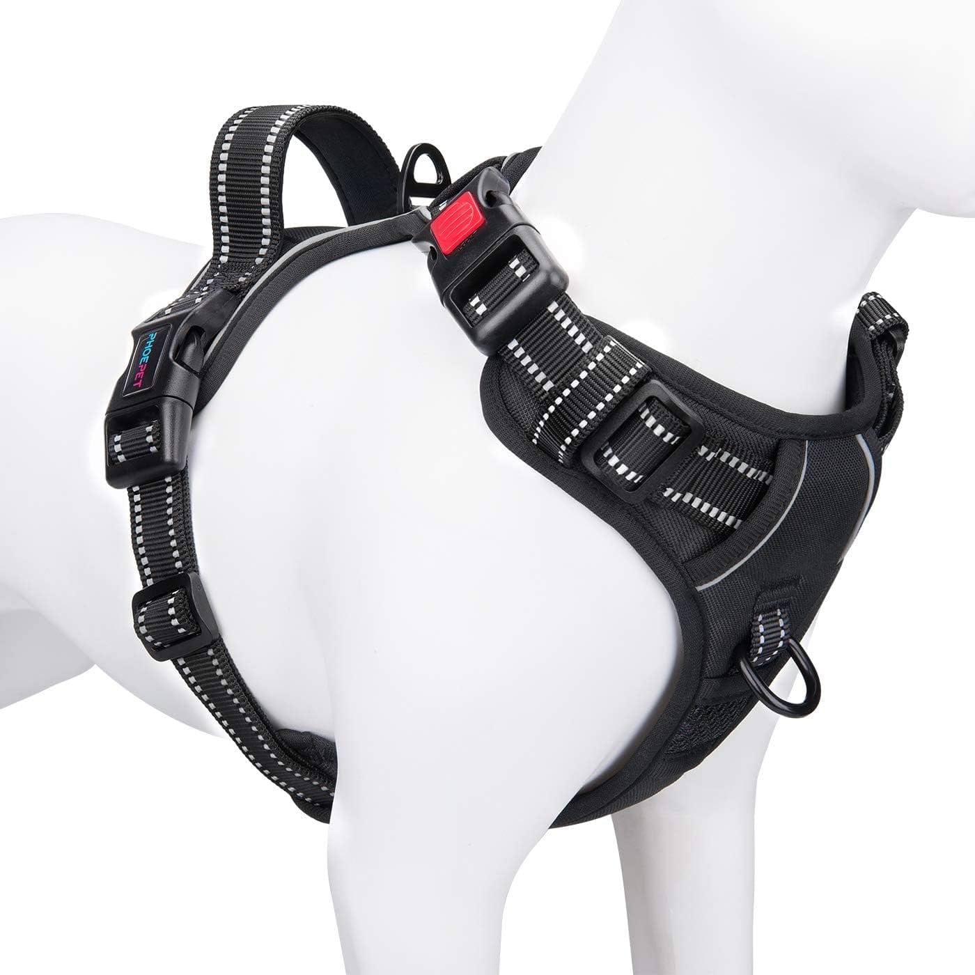 PHOEPET No Pull Dog Harness Medium Reflective Front Clip Vest with Handle,Adjustable 2 Metal Rings 3 Buckles,[Easy to Put on & Take Off](M, Pink) Animals & Pet Supplies > Pet Supplies > Dog Supplies > Dog Apparel PHOEPET Black S 