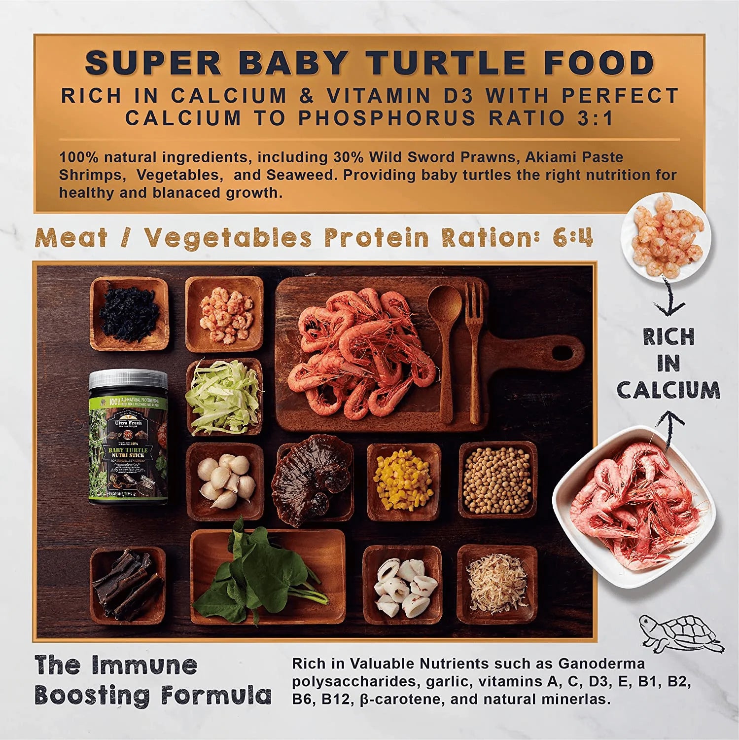 [Picky Juvenile Aquatic Turtle Food] Ultra Fresh - Baby Turtle Nutri Stick, Wild Sword Prawn, Sweet Potato Leaves, Calcium & Vitamin D-Enriched Aquatic Turtle Food with Probiotics for Picky Baby Turtles Animals & Pet Supplies > Pet Supplies > Reptile & Amphibian Supplies > Reptile & Amphibian Food Ultra Fresh   
