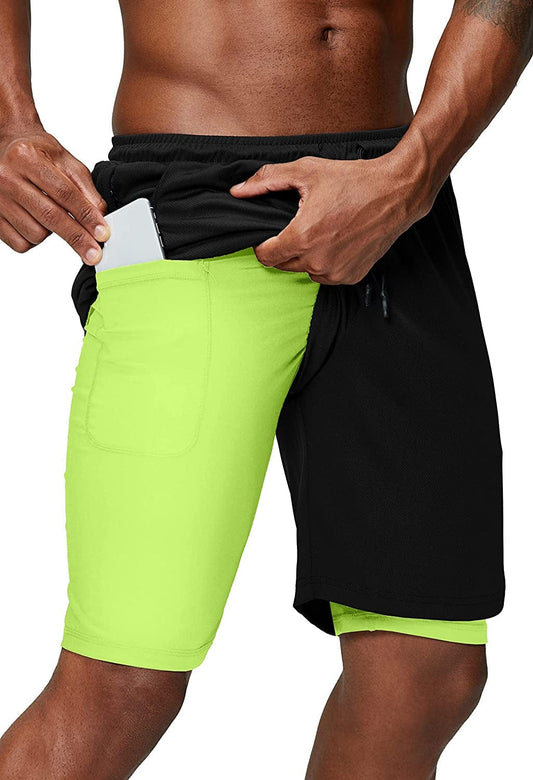 Pinkbomb Men'S 2 in 1 Running Shorts Gym Workout Quick Dry Mens Shorts with Phone Pocket Animals & Pet Supplies > Pet Supplies > Dog Supplies > Dog Apparel Pinkbomb Black&green 3X-Large 
