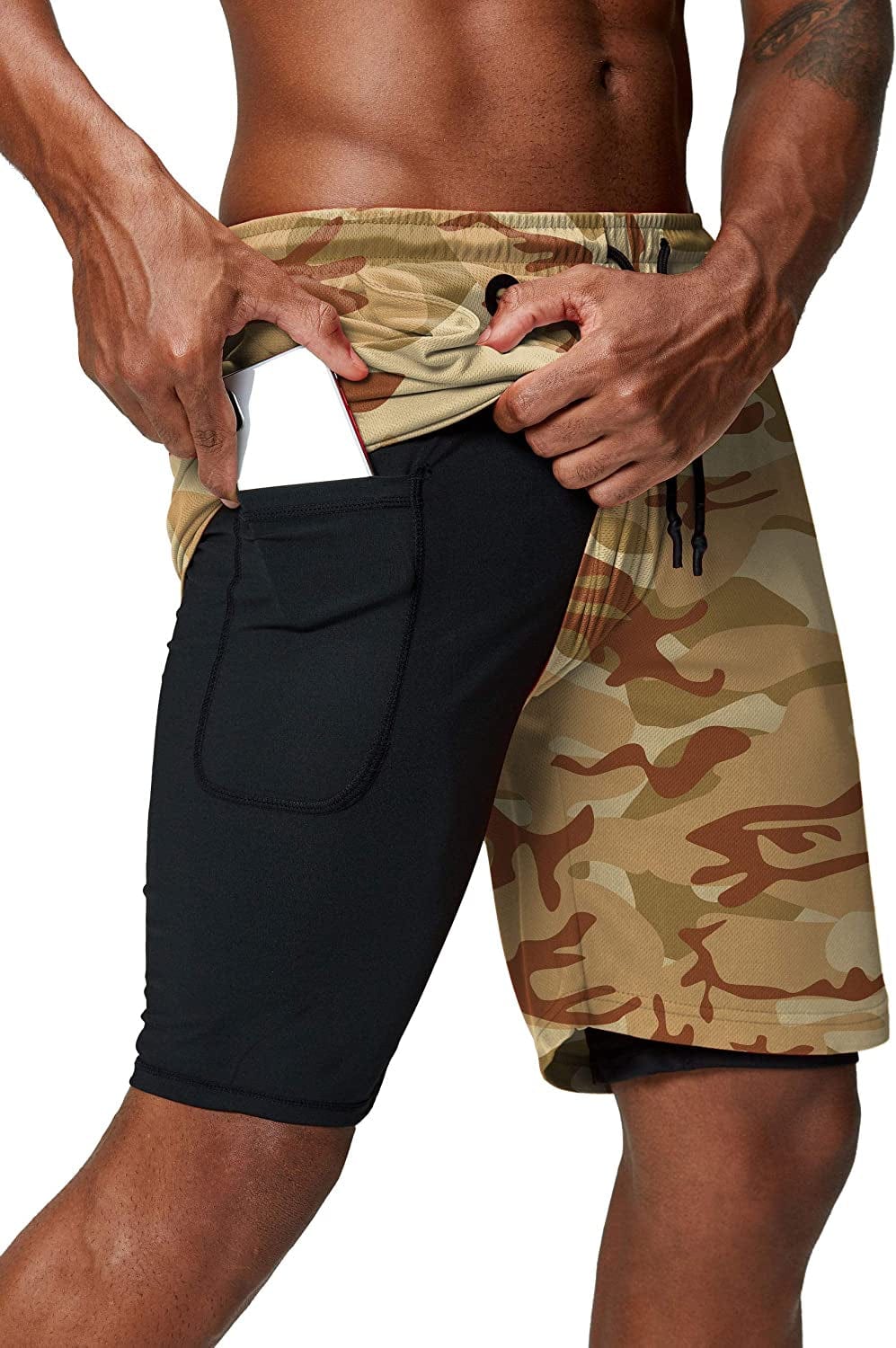 Pinkbomb Men'S 2 in 1 Running Shorts Gym Workout Quick Dry Mens Shorts with Phone Pocket Animals & Pet Supplies > Pet Supplies > Dog Supplies > Dog Apparel Pinkbomb Yellow Camo 3X-Large 