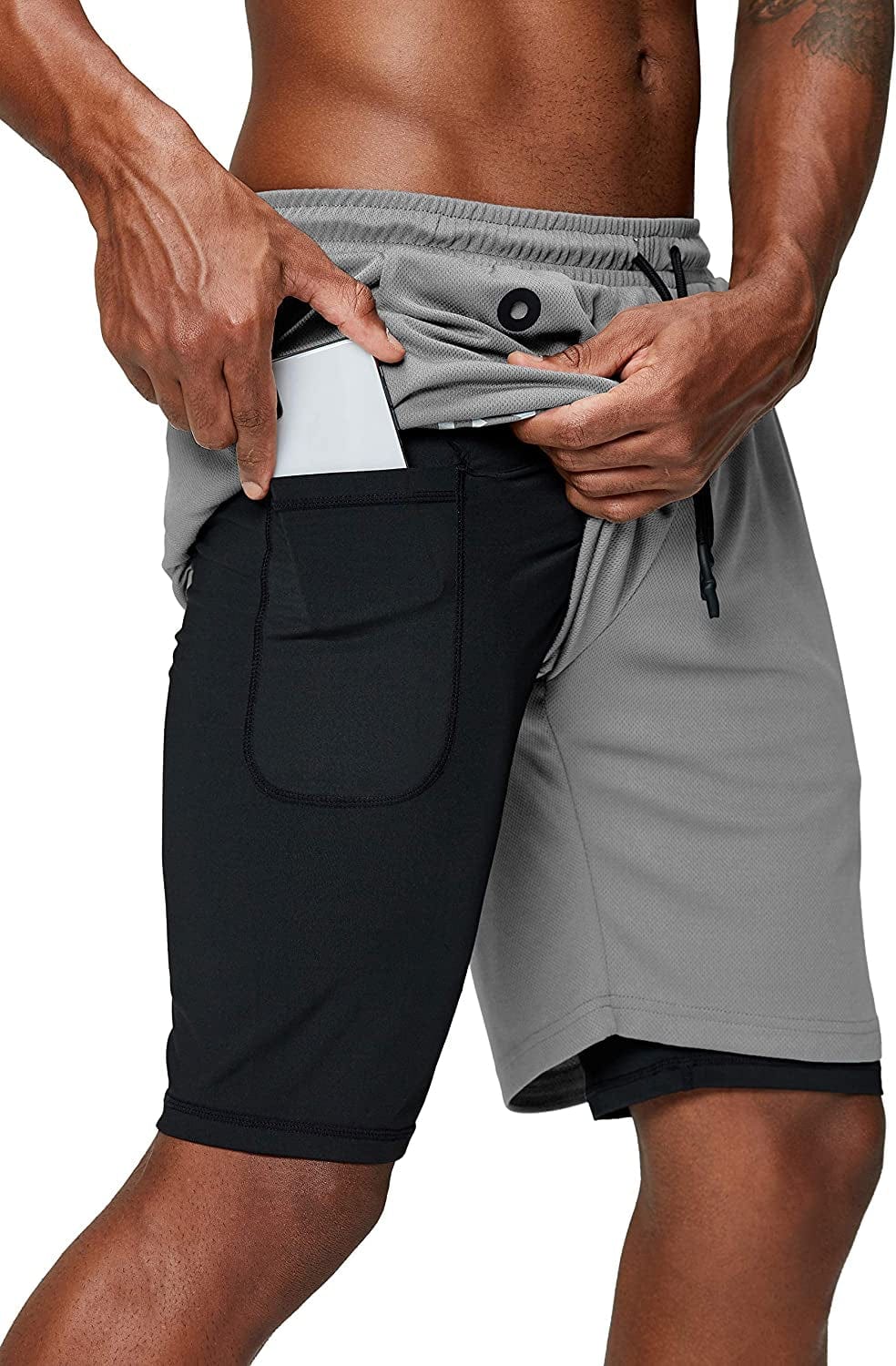 Pinkbomb Men'S 2 in 1 Running Shorts Gym Workout Quick Dry Mens Shorts with Phone Pocket Animals & Pet Supplies > Pet Supplies > Dog Supplies > Dog Apparel Pinkbomb Light Grey XX-Large 