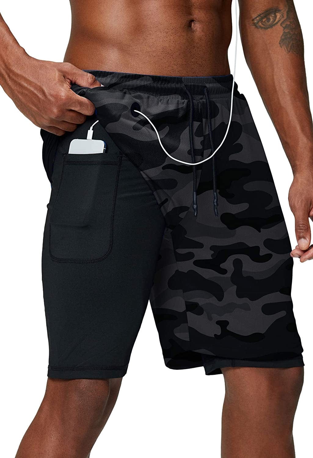 Pinkbomb Men'S 2 in 1 Running Shorts Gym Workout Quick Dry Mens Shorts with Phone Pocket