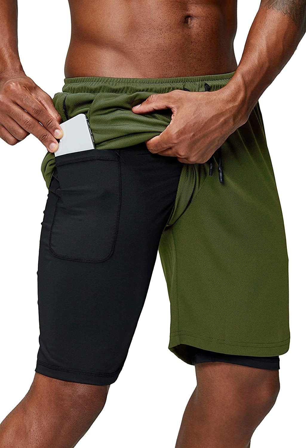 Pinkbomb Men'S 2 in 1 Running Shorts Gym Workout Quick Dry Mens Shorts with Phone Pocket Animals & Pet Supplies > Pet Supplies > Dog Supplies > Dog Apparel Pinkbomb Army Green 3X-Large 
