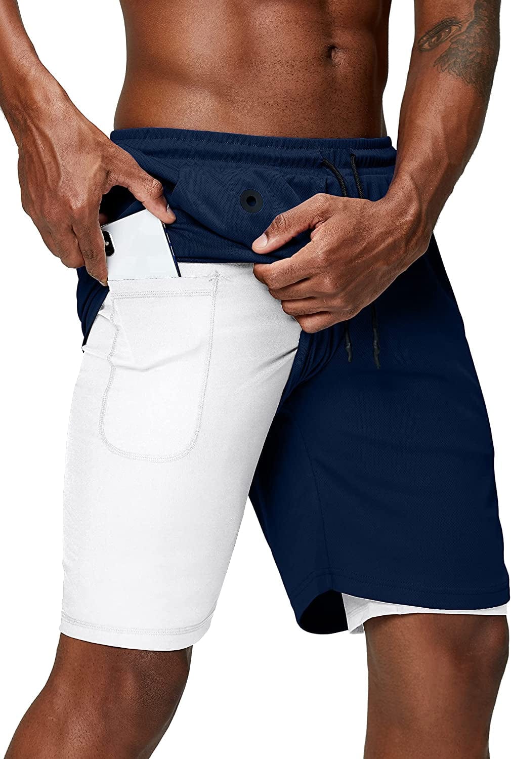 Pinkbomb Men'S 2 in 1 Running Shorts Gym Workout Quick Dry Mens Shorts with Phone Pocket Animals & Pet Supplies > Pet Supplies > Dog Supplies > Dog Apparel Pinkbomb Navy Blue2 3X-Large 