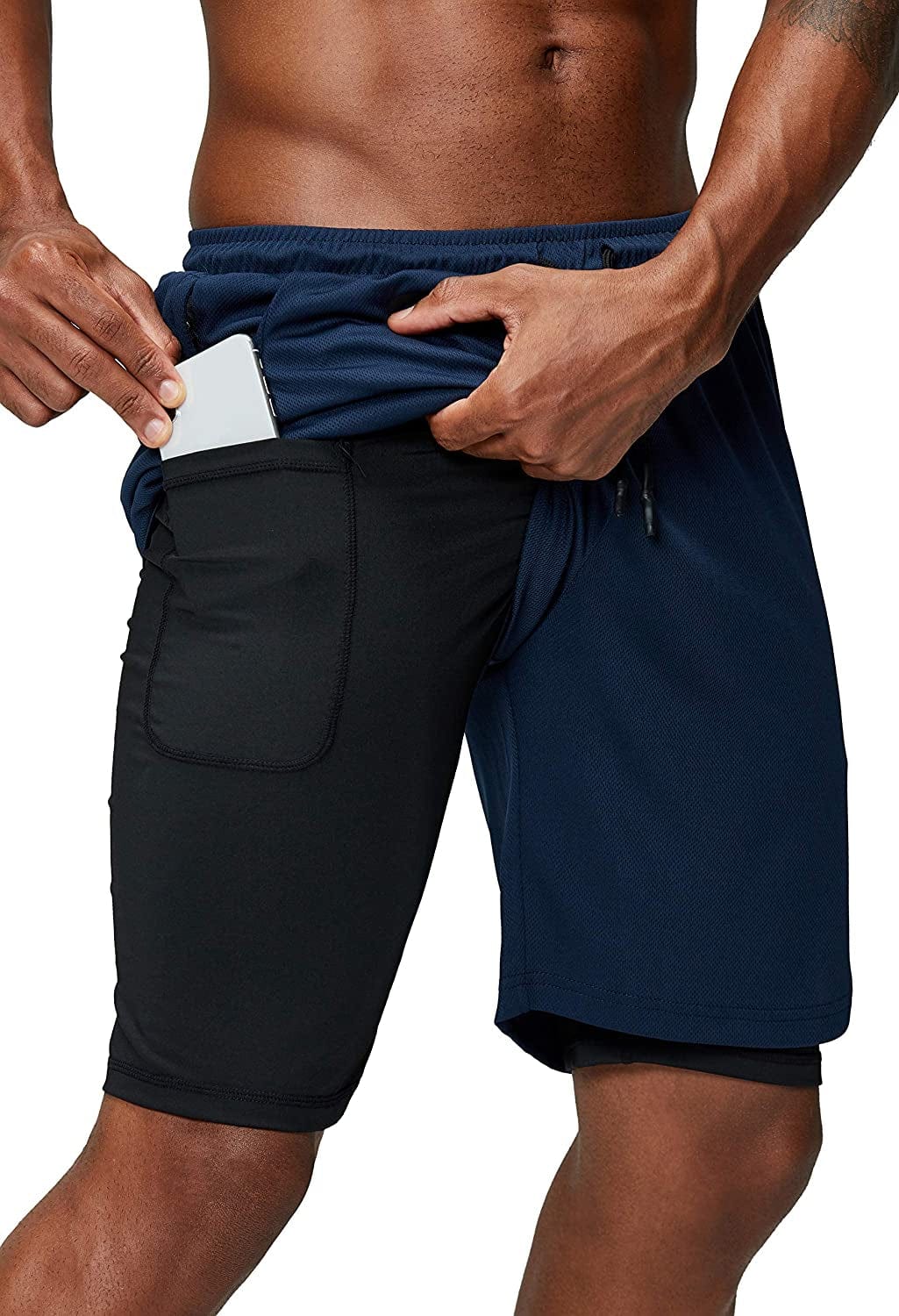 Pinkbomb Men'S 2 in 1 Running Shorts Gym Workout Quick Dry Mens Shorts with Phone Pocket Animals & Pet Supplies > Pet Supplies > Dog Supplies > Dog Apparel Pinkbomb Navy Blue 3X-Large 