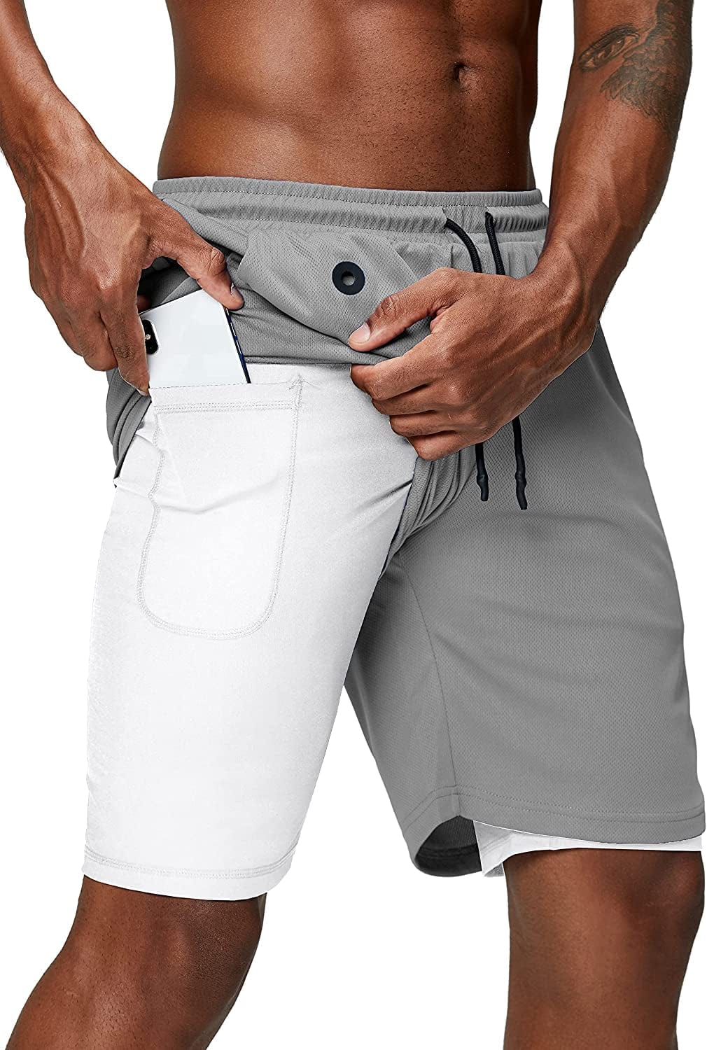 Pinkbomb Men'S 2 in 1 Running Shorts Gym Workout Quick Dry Mens Shorts with Phone Pocket Animals & Pet Supplies > Pet Supplies > Dog Supplies > Dog Apparel Pinkbomb Light Grey2 3X-Large 