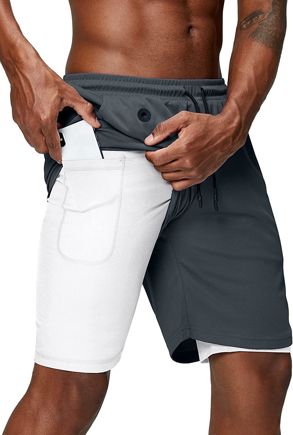 Pinkbomb Men'S 2 in 1 Running Shorts Gym Workout Quick Dry Mens Shorts with Phone Pocket Animals & Pet Supplies > Pet Supplies > Dog Supplies > Dog Apparel Pinkbomb Grey2 XX-Large 