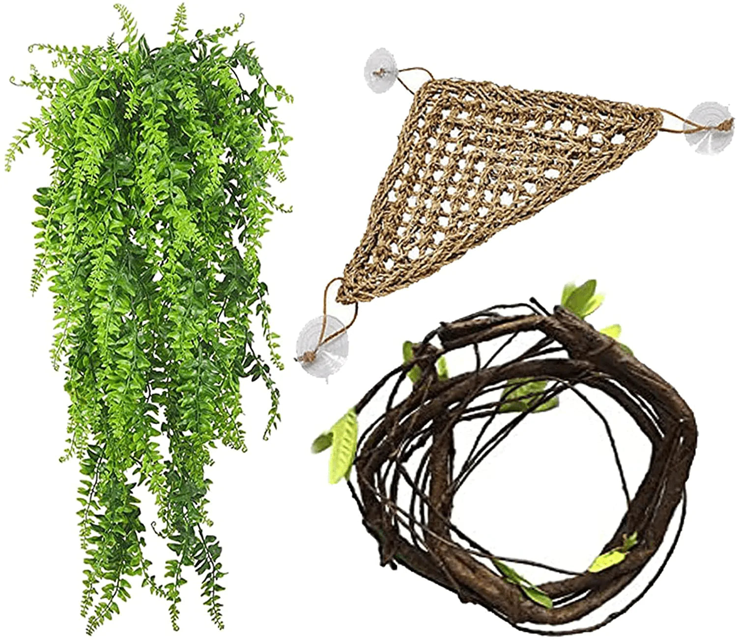 PINVNBY Bearded Dragon Tank Accessories,Reptile Plants Hanging Climbing,Lizards Habitat Natural Seagrass Hammock and Artificial Bendable Vines Branch for Chameleon Geckos Snake and Hermit Crabs Animals & Pet Supplies > Pet Supplies > Reptile & Amphibian Supplies > Reptile & Amphibian Habitats PINVNBY   