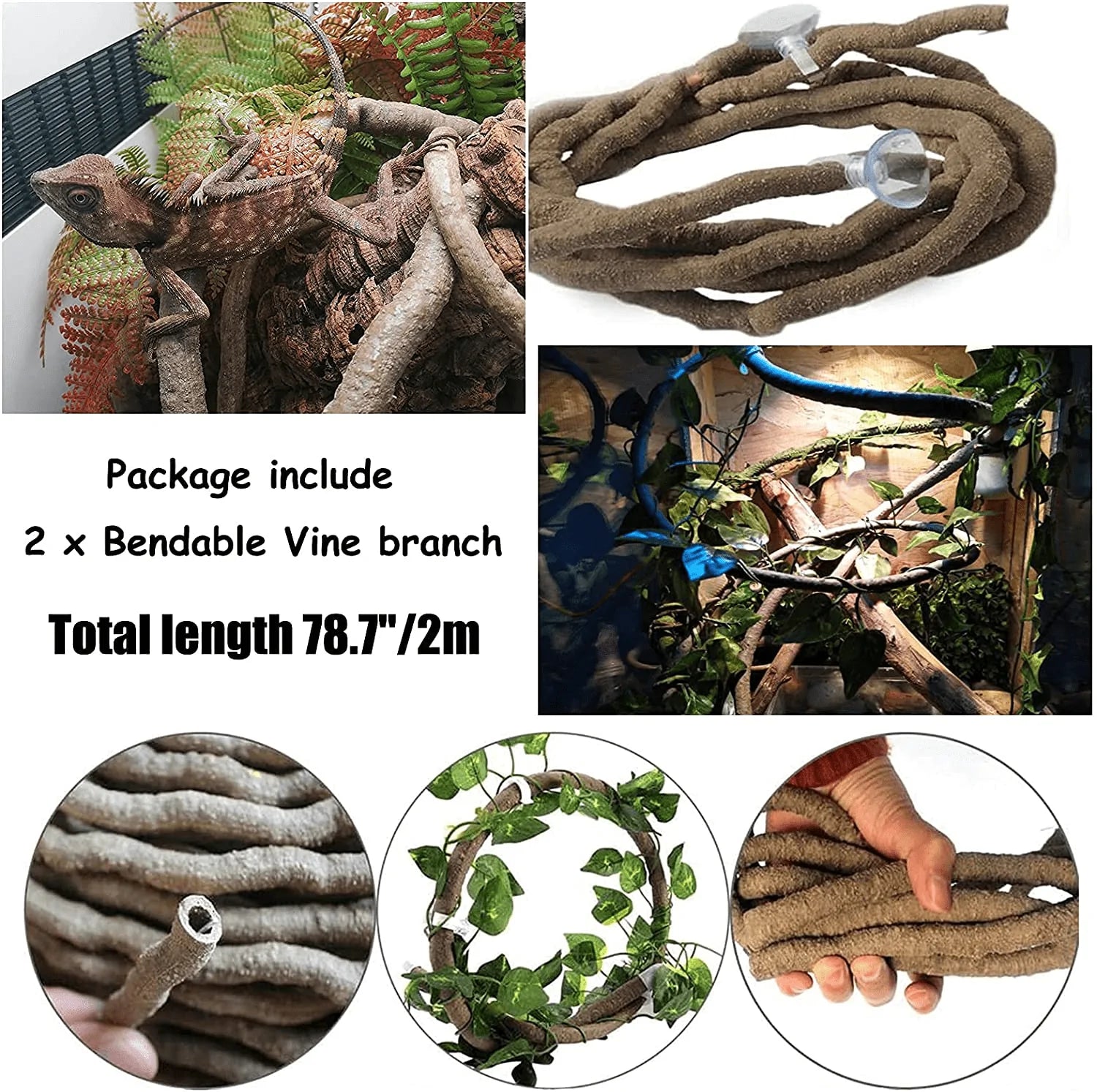 PINVNBY Reptile Hammock Lizard Lounger Reptile Mossy Cave Hide Bearded Dragon Hammock Climber Vines Flexible Leaves Amphibians Terrarium Decoration Accessories for Lizard Chameleon Turtle Frog Snake