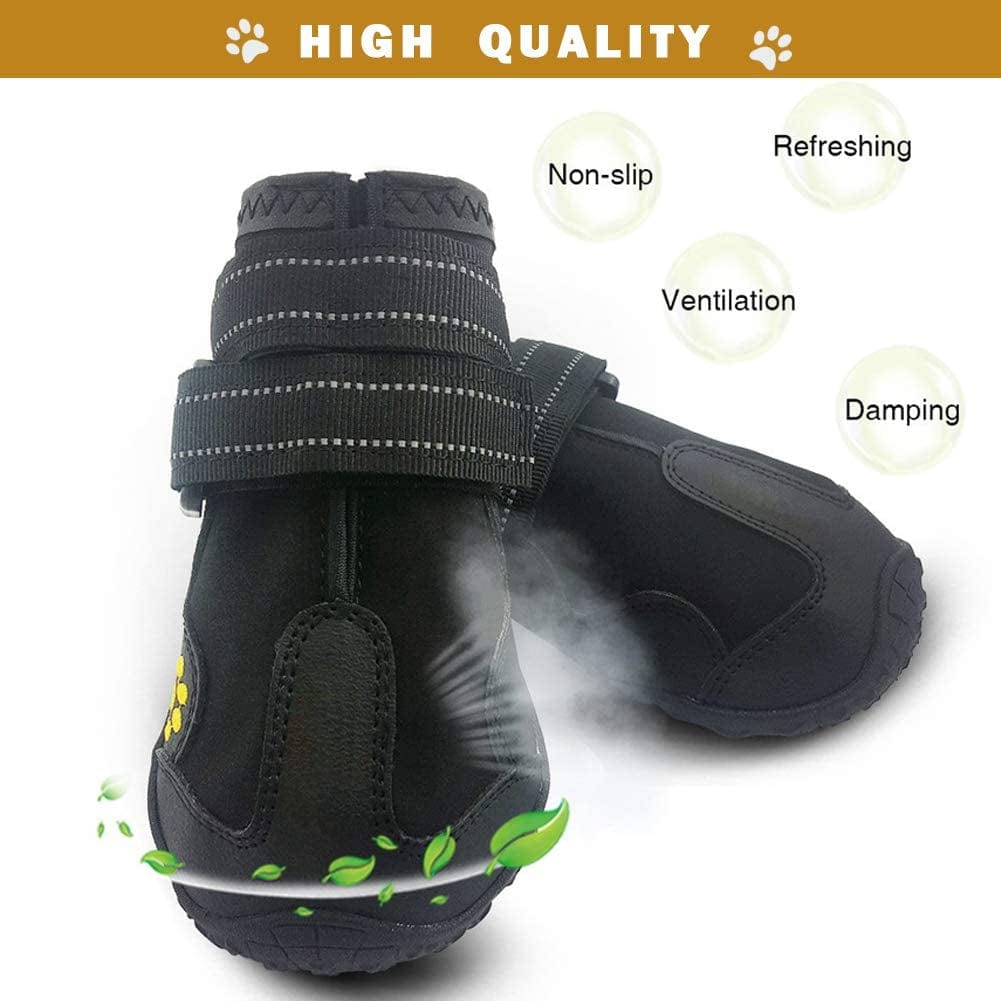 Pk.Ztopia Waterproof Dog Boots, Dog Outdoor Shoes, Dog Rain Shoes, Running Shoes for Medium to Large Dogs with Two Reflective Fastening Straps and Rugged Anti-Slip Sole (3.35" X2.95",Black 4PCS) Animals & Pet Supplies > Pet Supplies > Dog Supplies > Dog Apparel PK.ZTopia   