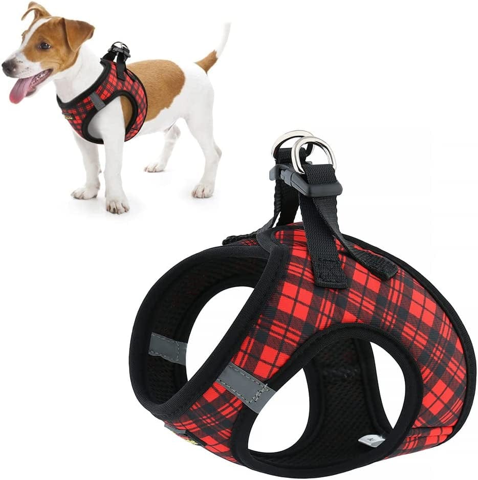 Plutus Pet Step-In Dog Harness, Adjustable Reflective Soft Dog Harness, Breathable Dog Vest Harness for Cats Puppy and Small Medium Dogs(M, Red) Animals & Pet Supplies > Pet Supplies > Dog Supplies > Dog Apparel PLUTUS PET Red Plaid L(chest: 16.9"-18.5") 