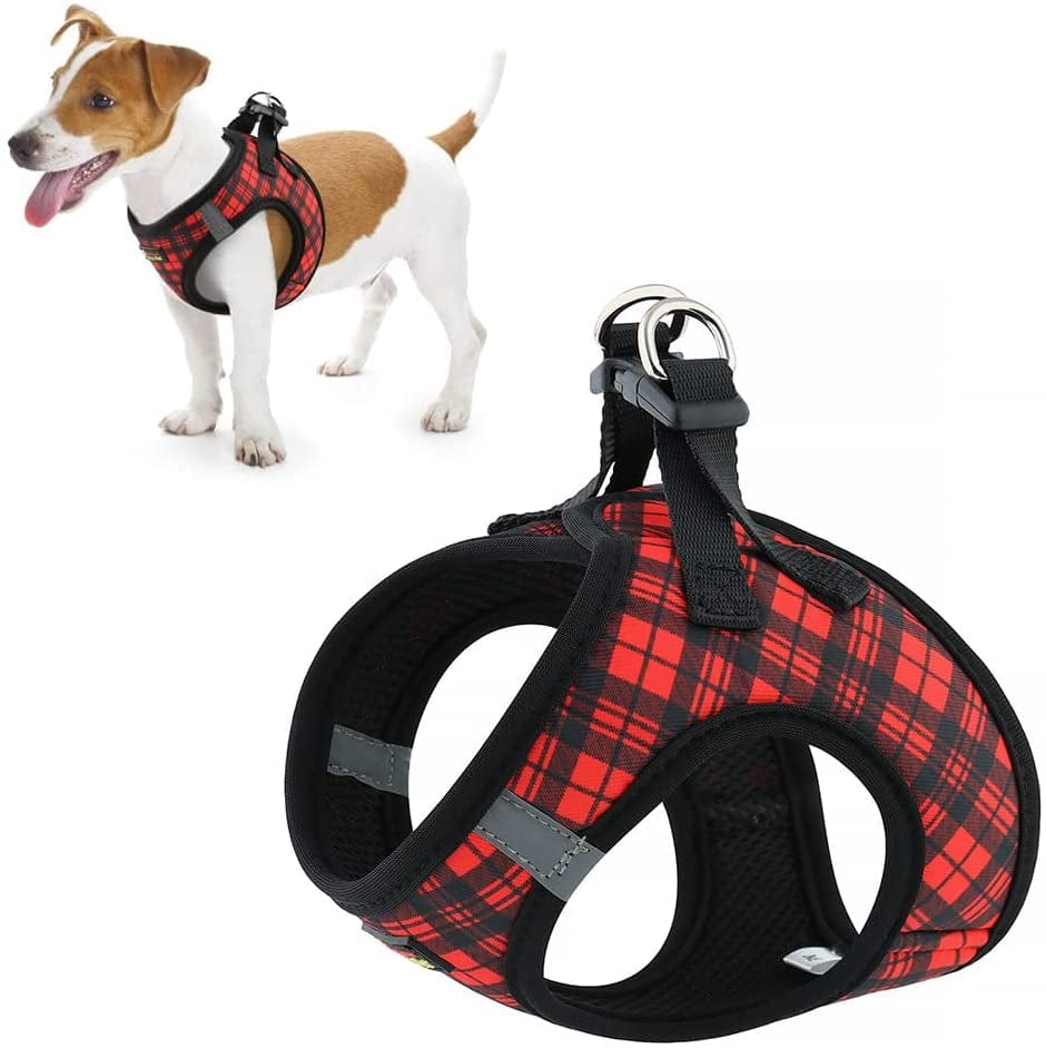 Plutus Pet Step-In Dog Harness, Adjustable Reflective Soft Dog Harness, Breathable Dog Vest Harness for Cats Puppy and Small Medium Dogs(M, Red) Animals & Pet Supplies > Pet Supplies > Dog Supplies > Dog Apparel PLUTUS PET Red Plaid XS(chest: 10.6"-12.2") 