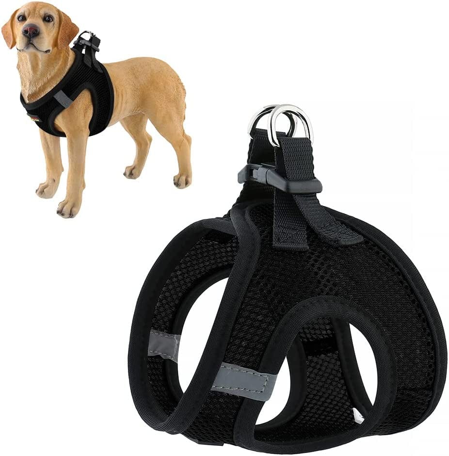 Plutus Pet Step-In Dog Harness, Adjustable Reflective Soft Dog Harness, Breathable Dog Vest Harness for Cats Puppy and Small Medium Dogs(M, Red) Animals & Pet Supplies > Pet Supplies > Dog Supplies > Dog Apparel PLUTUS PET Black L(chest: 16.9"-18.5") 