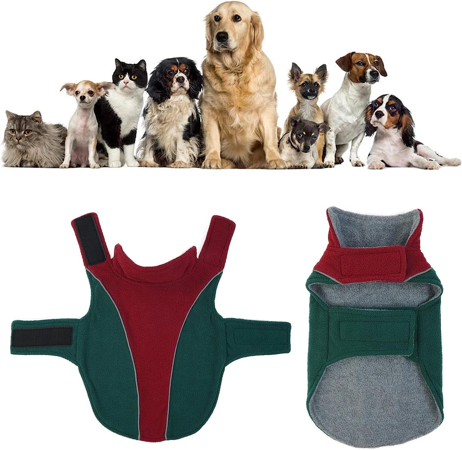 Polar Fleece Dog Jacket, Apparel for Cold Weather, Reversible Soft Warm Coat with Leash Hole, Safety Reflective Strap Adjustable Hook and Loop Puppy Clothes for Small Medium Large Pet (XS-3XL) Animals & Pet Supplies > Pet Supplies > Dog Supplies > Dog Apparel LeLePet   