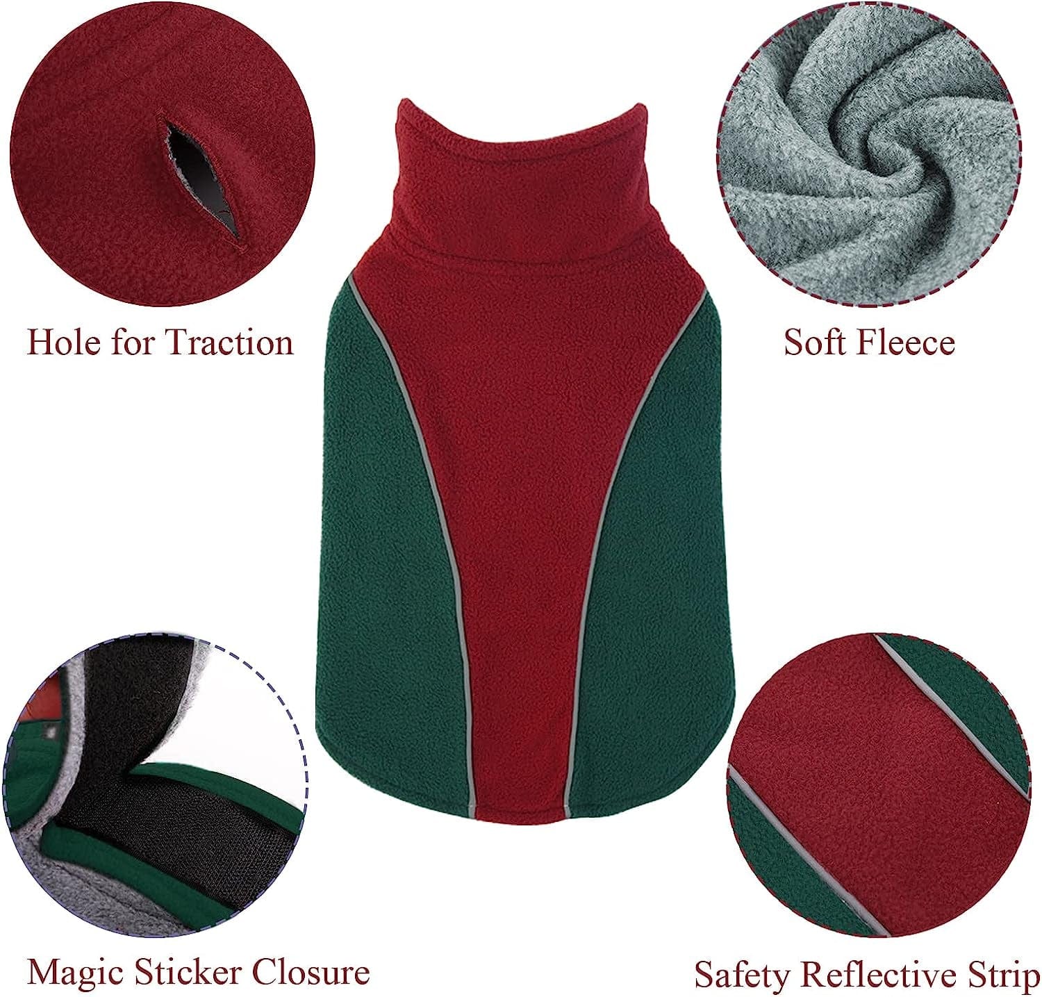 Polar Fleece Dog Jacket, Apparel for Cold Weather, Reversible Soft Warm Coat with Leash Hole, Safety Reflective Strap Adjustable Hook and Loop Puppy Clothes for Small Medium Large Pet (XS-3XL) Animals & Pet Supplies > Pet Supplies > Dog Supplies > Dog Apparel LeLePet   