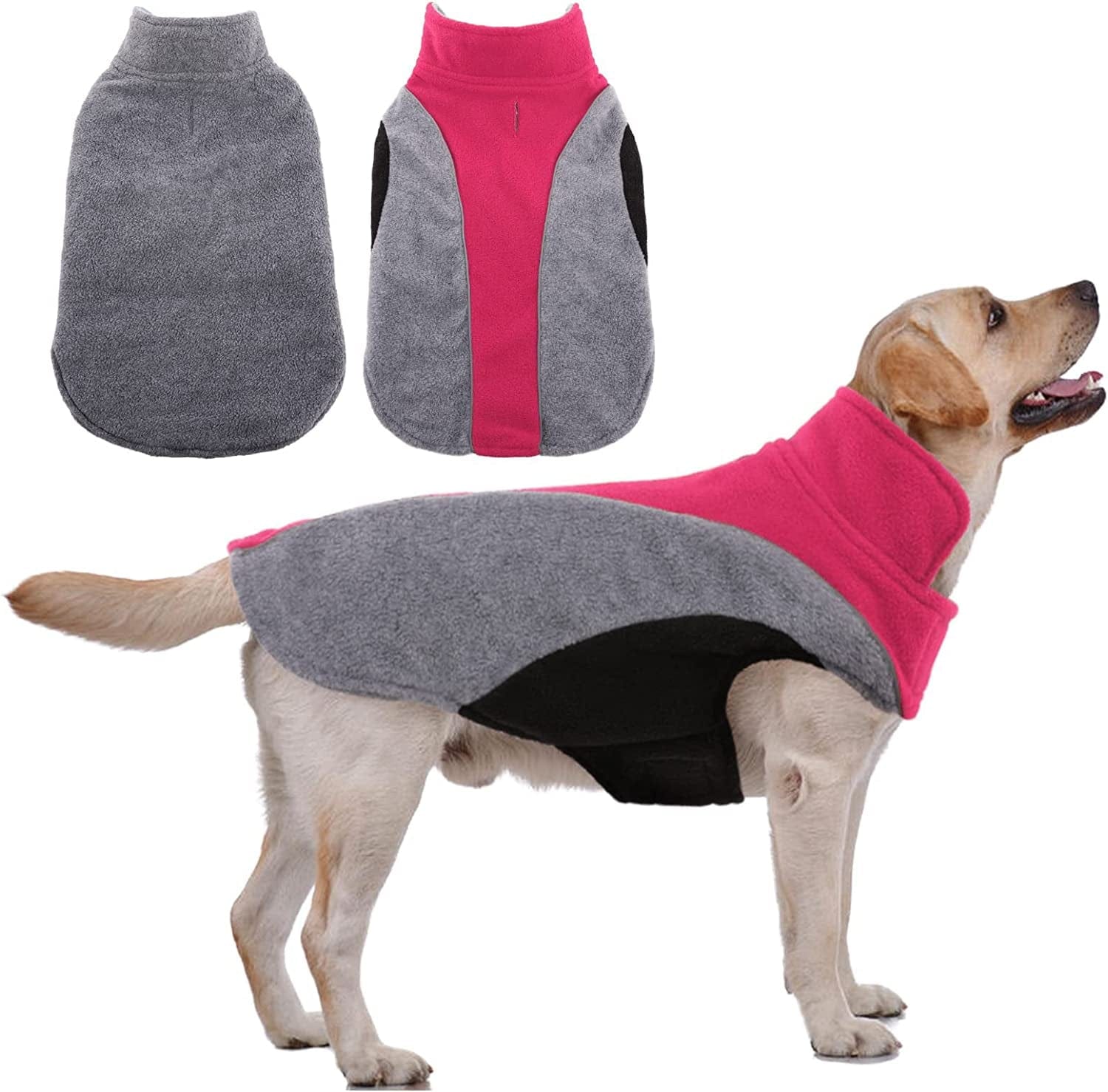 Polar Fleece Dog Jacket, Apparel for Cold Weather, Reversible Soft Warm Coat with Leash Hole, Safety Reflective Strap Adjustable Hook and Loop Puppy Clothes for Small Medium Large Pet (XS-3XL) Animals & Pet Supplies > Pet Supplies > Dog Supplies > Dog Apparel LeLePet Rose Red XX-Large 