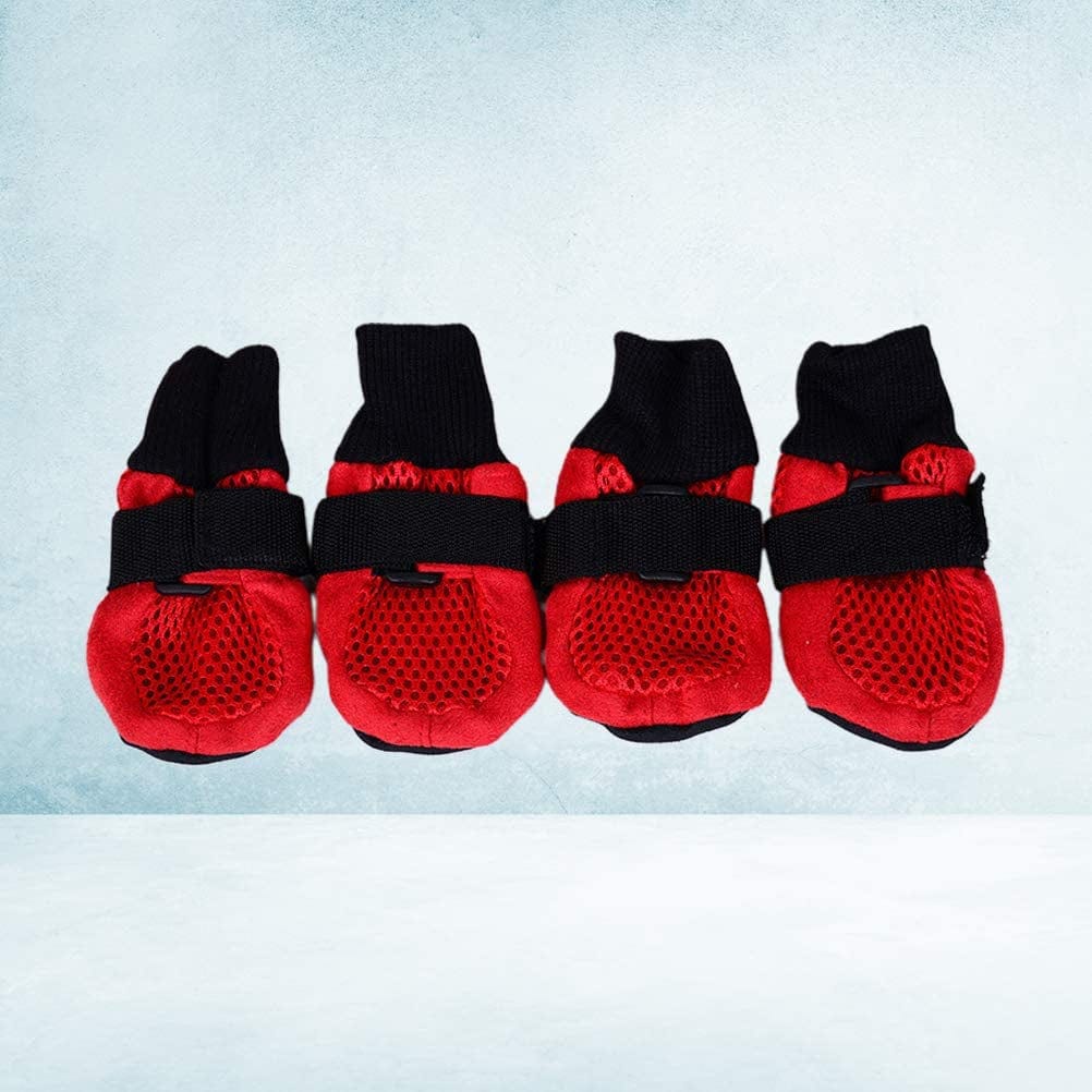 POPETPOP 1 Set of Cute Anti-Slip Dog Shoes - Breathable Mesh Dog Puppy Shoes Nonslip Soft Sole Dog Boots - Dogs Paw Protectors for Small Medium Large Dogs - Size L (Red) Animals & Pet Supplies > Pet Supplies > Dog Supplies > Dog Apparel POPETPOP   