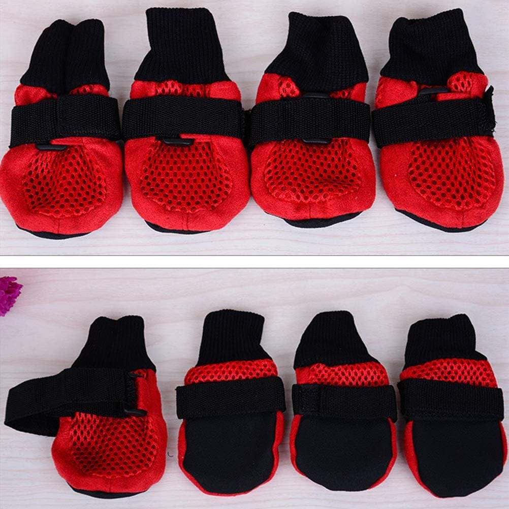 POPETPOP 1 Set of Cute Anti-Slip Dog Shoes - Breathable Mesh Dog Puppy Shoes Nonslip Soft Sole Dog Boots - Dogs Paw Protectors for Small Medium Large Dogs - Size L (Red) Animals & Pet Supplies > Pet Supplies > Dog Supplies > Dog Apparel POPETPOP   