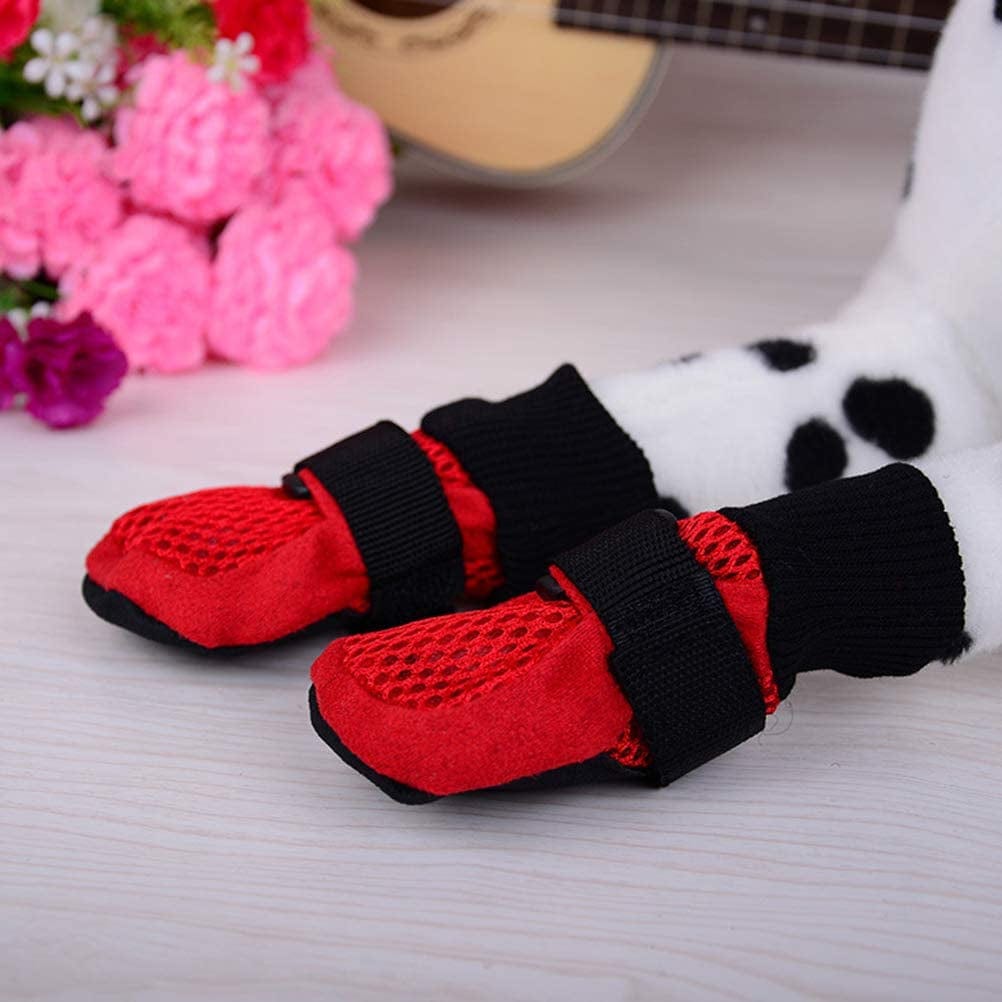 POPETPOP 1 Set of Cute Anti-Slip Dog Shoes - Breathable Mesh Dog Puppy Shoes Nonslip Soft Sole Dog Boots - Dogs Paw Protectors for Small Medium Large Dogs - Size L (Red) Animals & Pet Supplies > Pet Supplies > Dog Supplies > Dog Apparel POPETPOP   