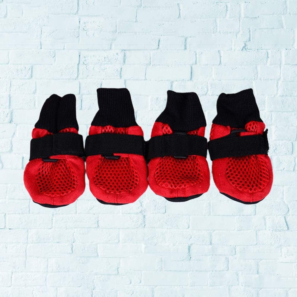 POPETPOP 1 Set of Cute Anti-Slip Dog Shoes - Breathable Mesh Dog Puppy Shoes Nonslip Soft Sole Dog Boots - Dogs Paw Protectors for Small Medium Large Dogs - Size L (Red) Animals & Pet Supplies > Pet Supplies > Dog Supplies > Dog Apparel POPETPOP   