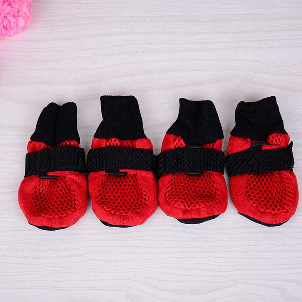 POPETPOP 1 Set of Cute Anti-Slip Dog Shoes - Breathable Mesh Dog Puppy Shoes Nonslip Soft Sole Dog Boots - Dogs Paw Protectors for Small Medium Large Dogs - Size L (Red) Animals & Pet Supplies > Pet Supplies > Dog Supplies > Dog Apparel POPETPOP   