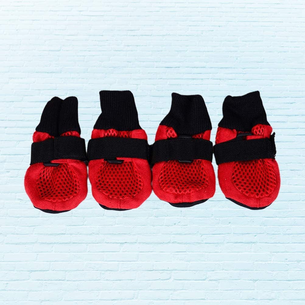 POPETPOP 1 Set of Cute Anti-Slip Dog Shoes - Breathable Mesh Dog Puppy Shoes Nonslip Soft Sole Dog Boots - Dogs Paw Protectors for Small Medium Large Dogs - Size L (Red) Animals & Pet Supplies > Pet Supplies > Dog Supplies > Dog Apparel POPETPOP   