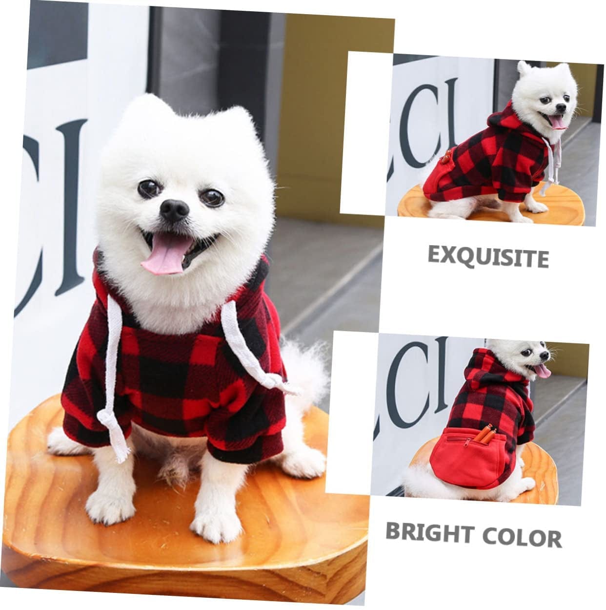 POPETPOP 1Pc Pet Coat Girl Hoodies Santa Vest Hooded Jacket Dog Red Sweater Dog Hoodie for Medium Dogs Dog Clothes Girl Dog Photography Prop Puppy Grid Pattern Costume Pet Clothing Red Grid Animals & Pet Supplies > Pet Supplies > Dog Supplies > Dog Apparel POPETPOP   