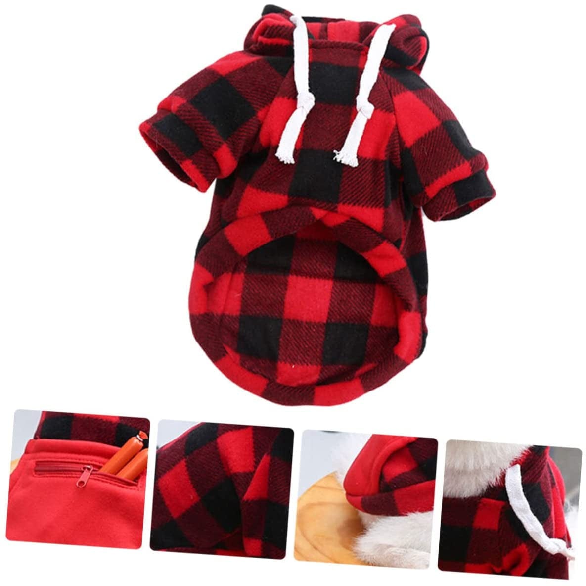 POPETPOP 1Pc Pet Coat Girl Hoodies Santa Vest Hooded Jacket Dog Red Sweater Dog Hoodie for Medium Dogs Dog Clothes Girl Dog Photography Prop Puppy Grid Pattern Costume Pet Clothing Red Grid Animals & Pet Supplies > Pet Supplies > Dog Supplies > Dog Apparel POPETPOP   