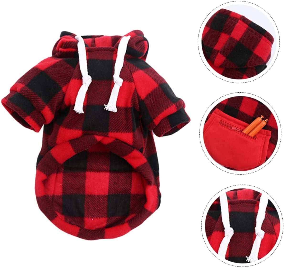 POPETPOP 1Pc Pet Coat Girl Hoodies Santa Vest Hooded Jacket Dog Red Sweater Dog Hoodie for Medium Dogs Dog Clothes Girl Dog Photography Prop Puppy Grid Pattern Costume Pet Clothing Red Grid Animals & Pet Supplies > Pet Supplies > Dog Supplies > Dog Apparel POPETPOP   