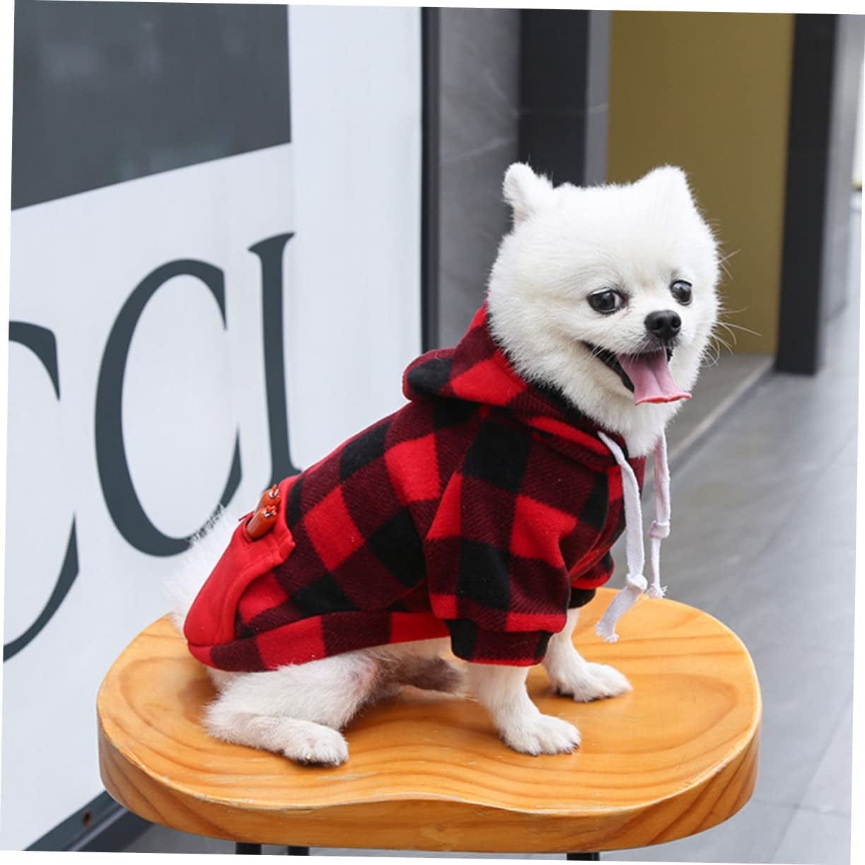 POPETPOP 1Pc Pet Coat Girl Hoodies Santa Vest Hooded Jacket Dog Red Sweater Dog Hoodie for Medium Dogs Dog Clothes Girl Dog Photography Prop Puppy Grid Pattern Costume Pet Clothing Red Grid Animals & Pet Supplies > Pet Supplies > Dog Supplies > Dog Apparel POPETPOP   