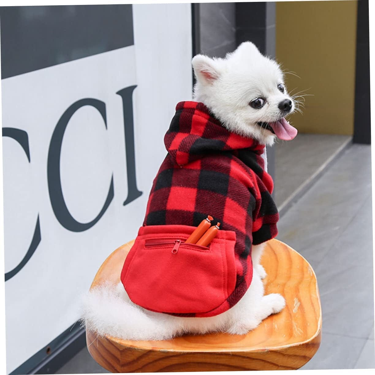 POPETPOP 1Pc Pet Coat Girl Hoodies Santa Vest Hooded Jacket Dog Red Sweater Dog Hoodie for Medium Dogs Dog Clothes Girl Dog Photography Prop Puppy Grid Pattern Costume Pet Clothing Red Grid Animals & Pet Supplies > Pet Supplies > Dog Supplies > Dog Apparel POPETPOP   