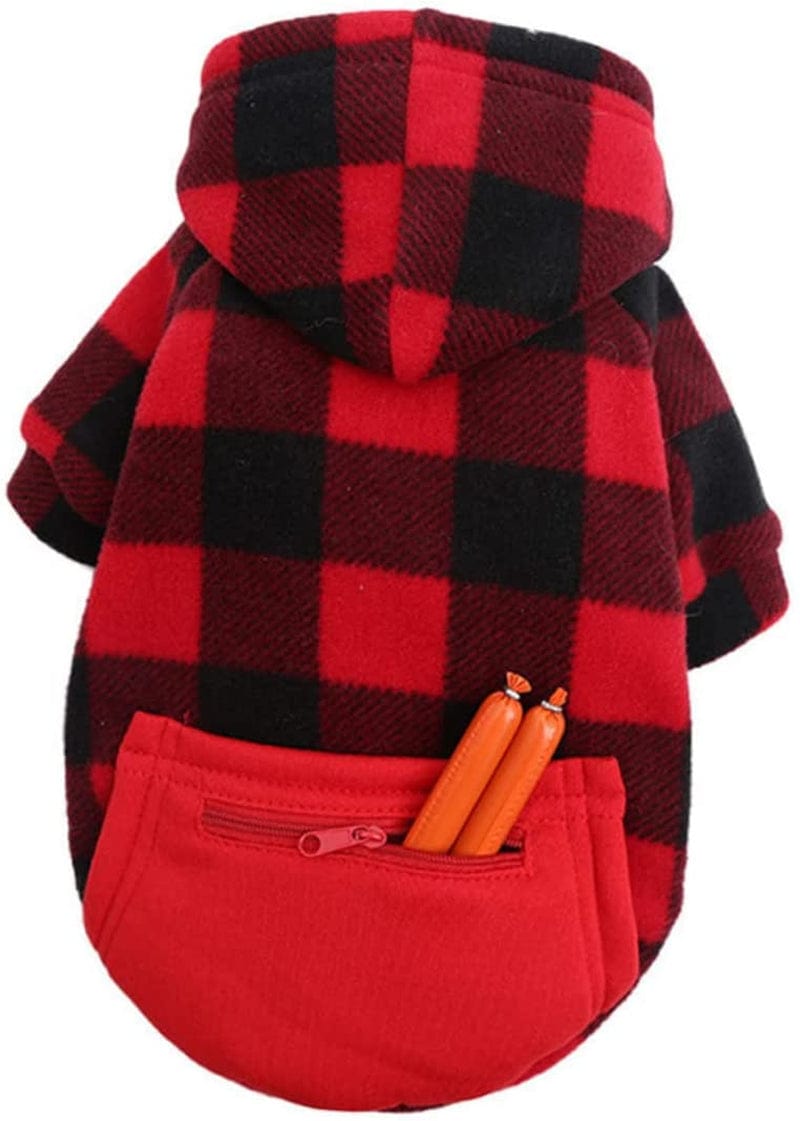 POPETPOP 1Pc Pet Coat Girl Hoodies Santa Vest Hooded Jacket Dog Red Sweater Dog Hoodie for Medium Dogs Dog Clothes Girl Dog Photography Prop Puppy Grid Pattern Costume Pet Clothing Red Grid Animals & Pet Supplies > Pet Supplies > Dog Supplies > Dog Apparel POPETPOP   