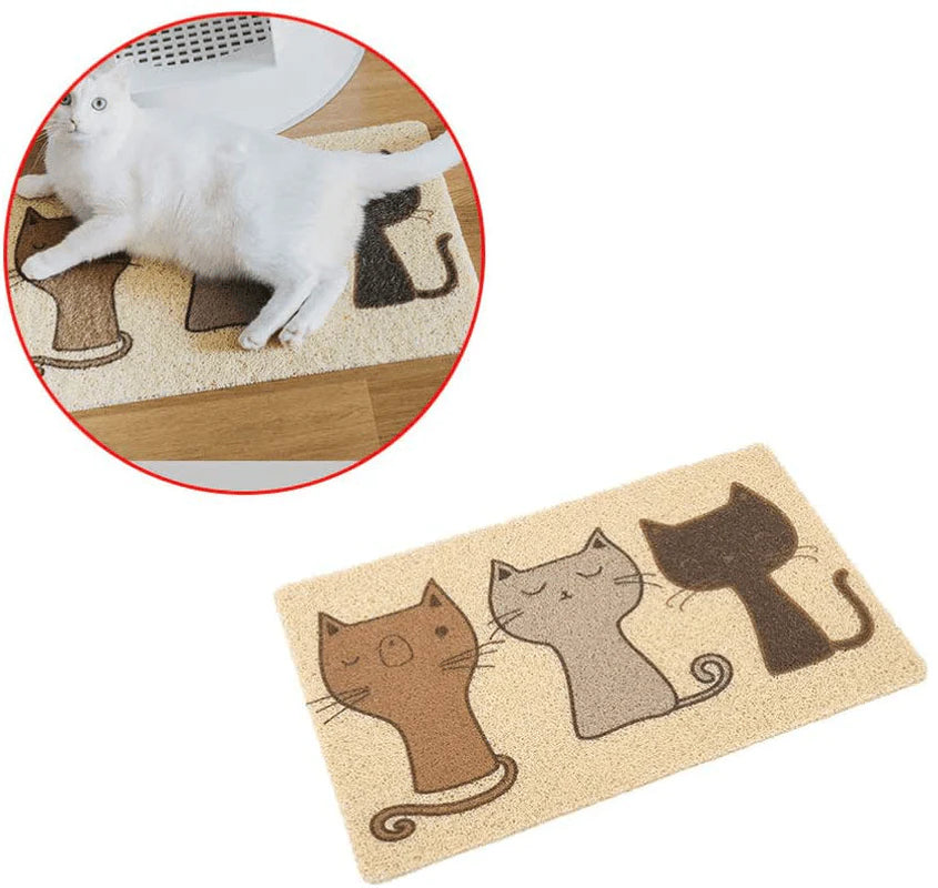 POPETPOP Durable Cat Litter Mat with Cartoon Cat Pattern - Washable Kitty Litter Box Mats - Soft PVC Rug Easy to Clean Non-Slip Litter Trapping Mat Animals & Pet Supplies > Pet Supplies > Cat Supplies > Cat Litter Box Mats POPETPOP   