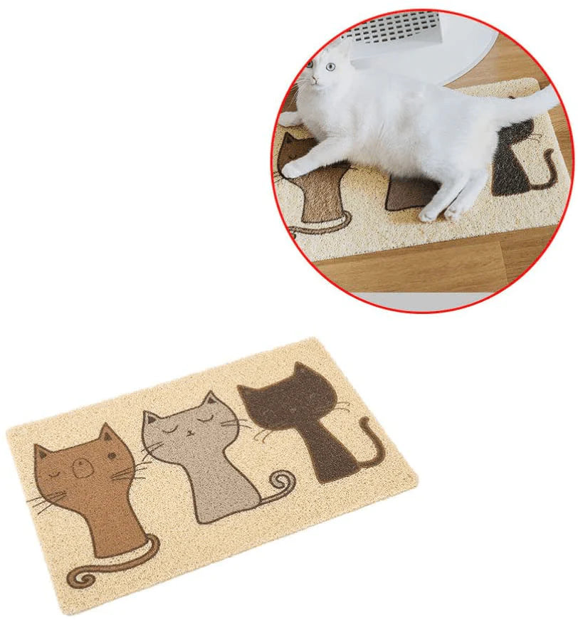 POPETPOP Durable Cat Litter Mat with Cartoon Cat Pattern - Washable Kitty Litter Box Mats - Soft PVC Rug Easy to Clean Non-Slip Litter Trapping Mat Animals & Pet Supplies > Pet Supplies > Cat Supplies > Cat Litter Box Mats POPETPOP   