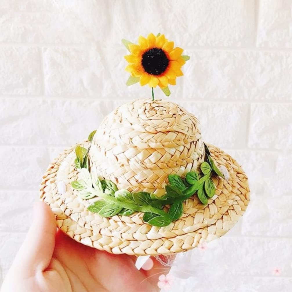 POPETPOP Pet Straw Hat Funny Mexican Sombrero Cap with Sunflower