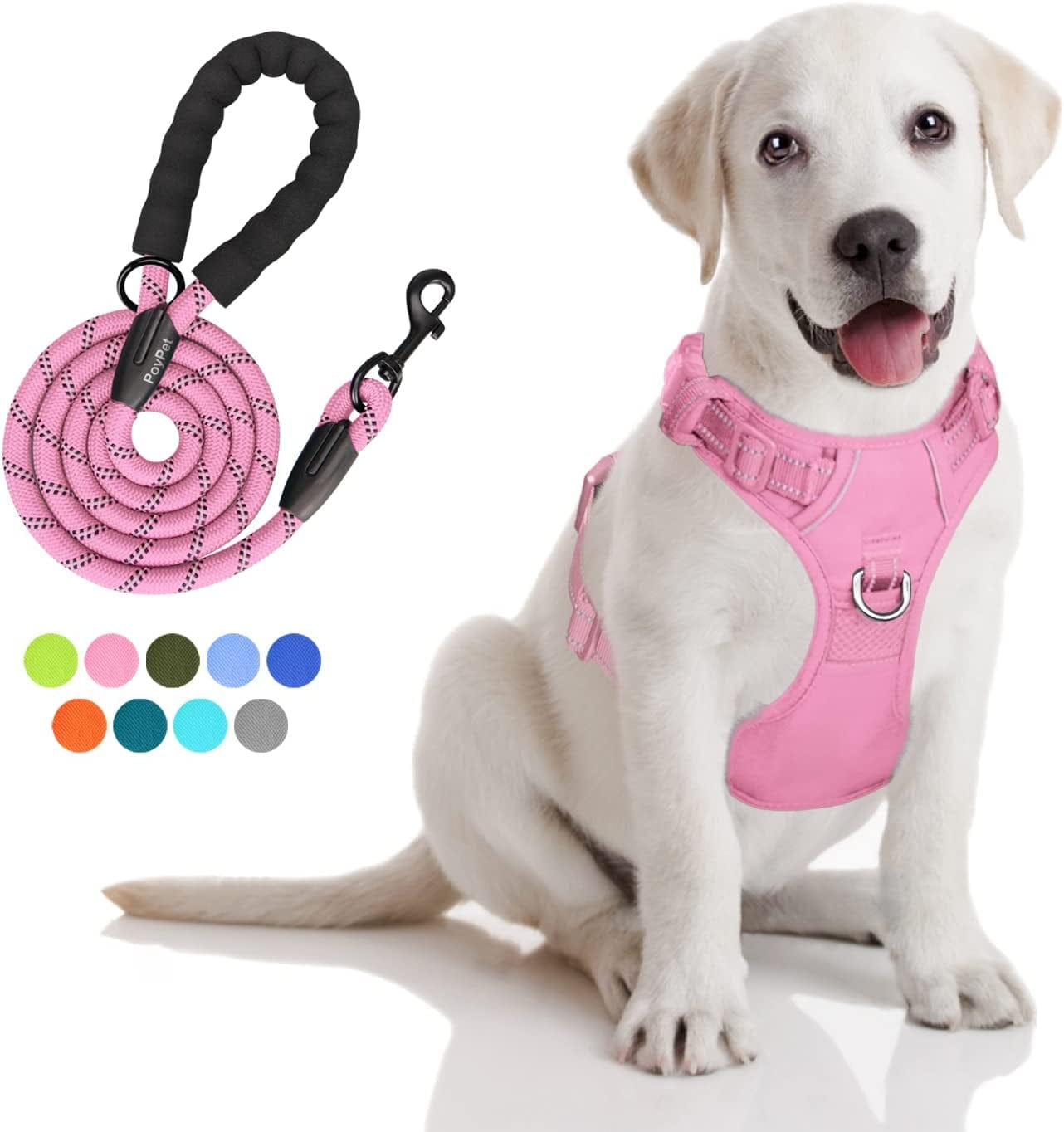 Poypet Dog Harness and Leash Combo, Escape Proof No Pull Vest Harness, with 5 Feet Leash, Reflective Adjustable Soft Padded Pet Harness with Handle for Small to Large Dogs(Pink,M) Animals & Pet Supplies > Pet Supplies > Dog Supplies > Dog Apparel PoyPet Light Pink S 