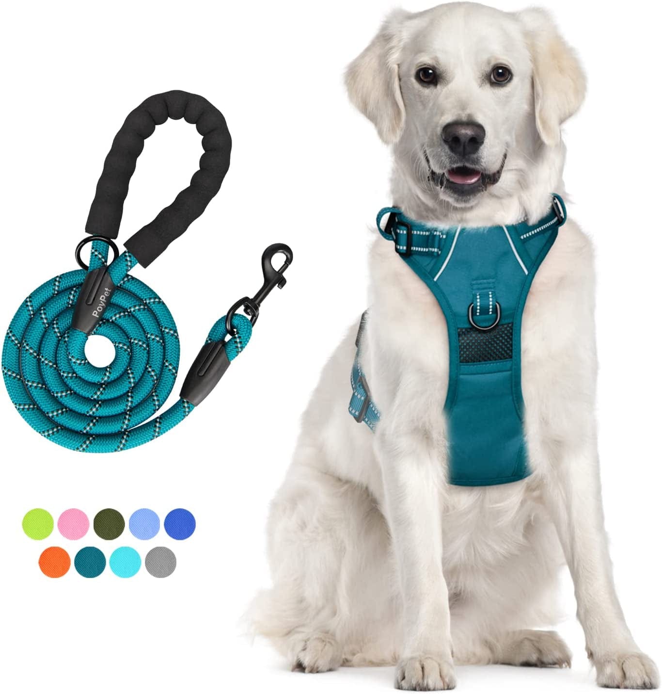 Poypet Dog Harness and Leash Combo, Escape Proof No Pull Vest Harness, with 5 Feet Leash, Reflective Adjustable Soft Padded Pet Harness with Handle for Small to Large Dogs(Pink,M) Animals & Pet Supplies > Pet Supplies > Dog Supplies > Dog Apparel PoyPet Tumalo Teal L 