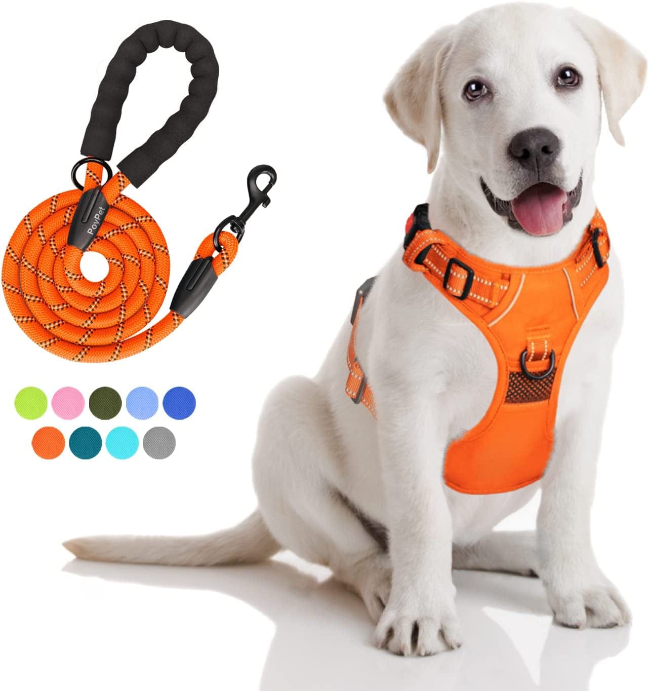 Poypet Dog Harness and Leash Combo, Escape Proof No Pull Vest Harness, with 5 Feet Leash, Reflective Adjustable Soft Padded Pet Harness with Handle for Small to Large Dogs(Pink,M) Animals & Pet Supplies > Pet Supplies > Dog Supplies > Dog Apparel PoyPet Orange S 